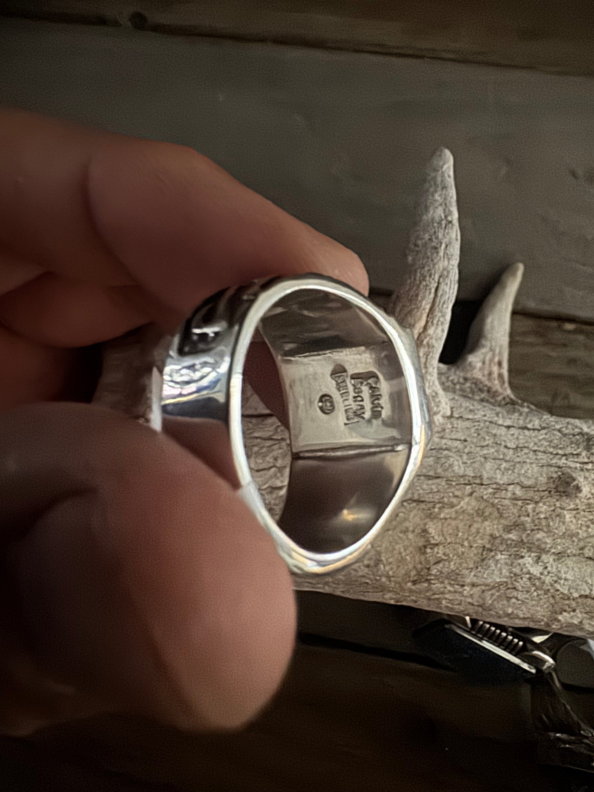 Calvin Begay Handmade Inlay Custom Ring Size 12.5