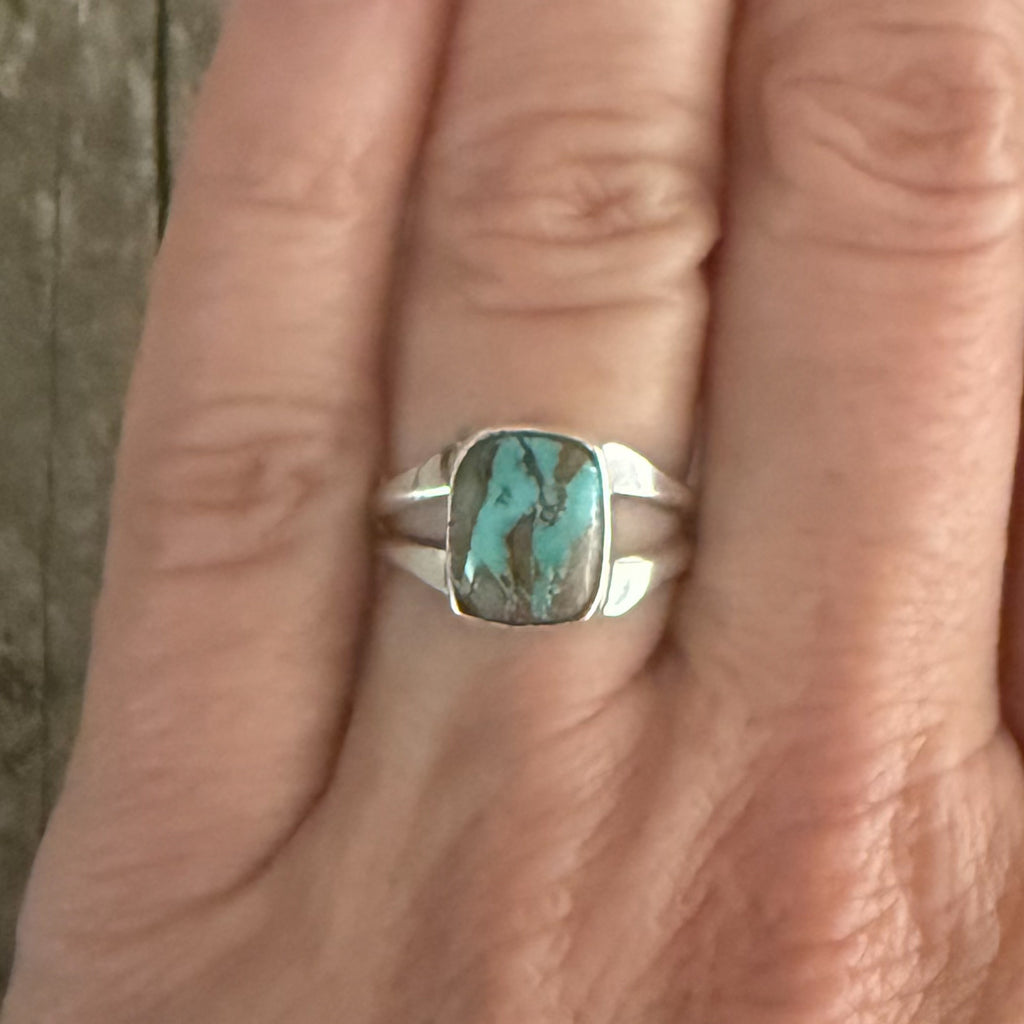 Authentic Native American Handmade Sterling Silver and Royston Ribbon Turquoise Ring Size 6 1/2.