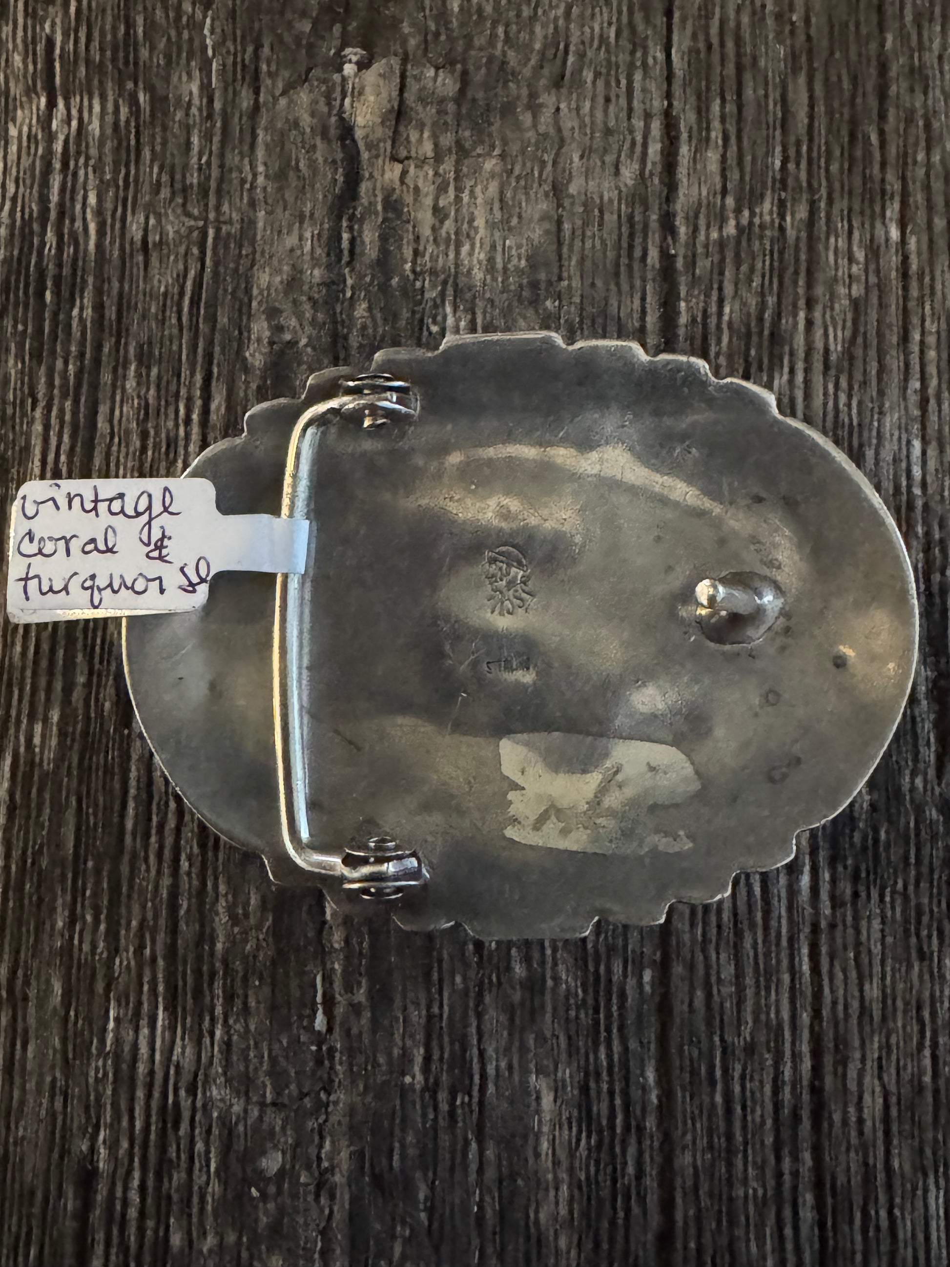 Vintage 1970 Kingman-Coral Turquoise Belt Buckle