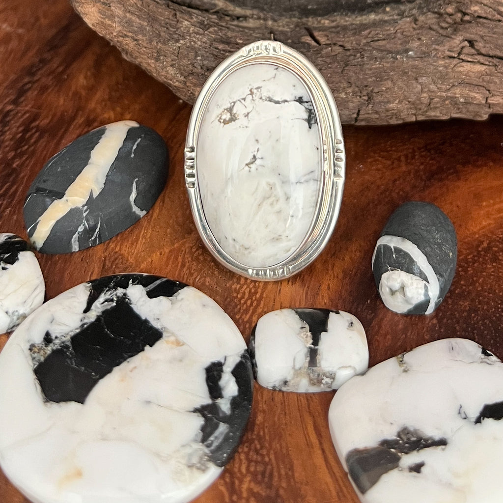 Authentic Native American Handmade Sterling Silver White Buffalo Ring Size 7 1/2.