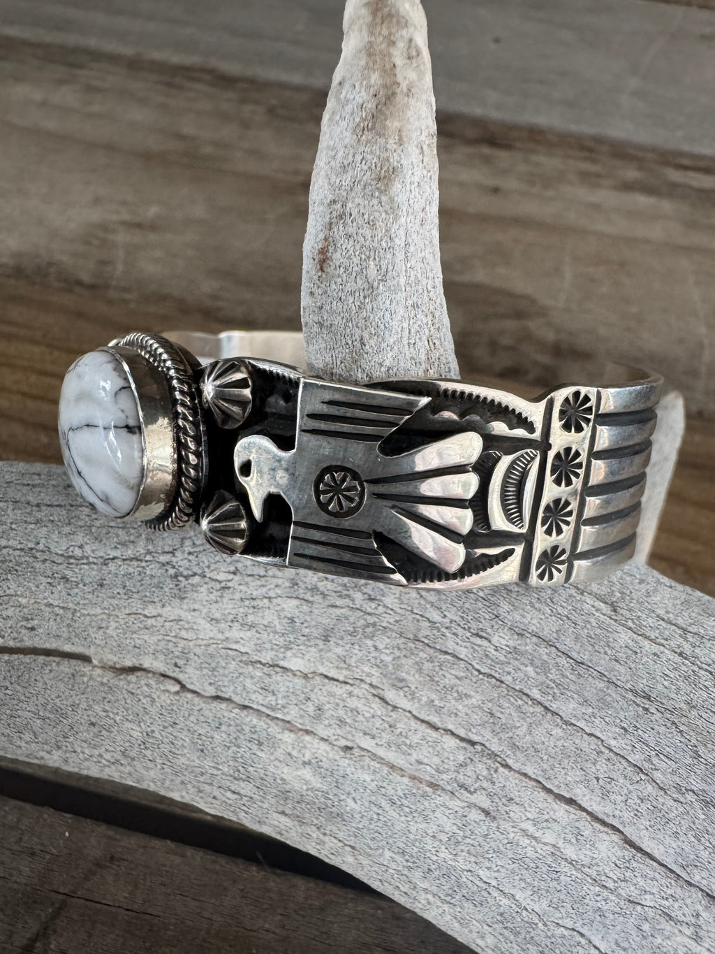 Handmade White Buffalo Sterling Silver Cuff-Bracelet