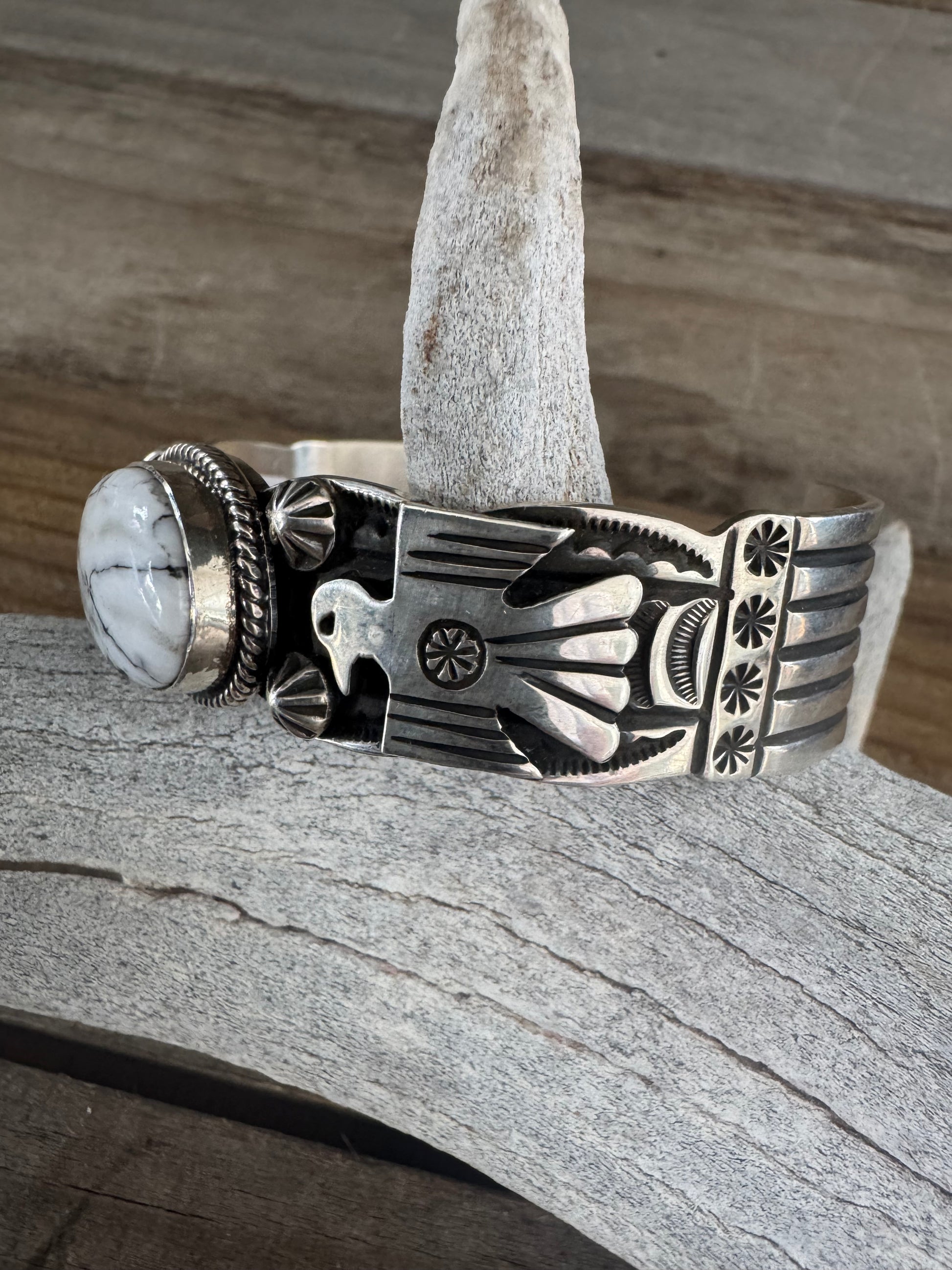 Handmade White Buffalo Sterling Silver Cuff-Bracelet