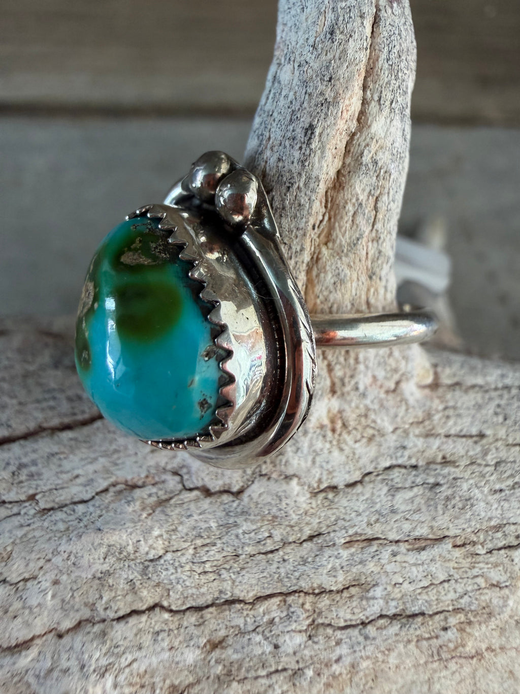 Native American Handmade Sterling Silver-Sonoran Gold Turquoise Ring Size 6.75