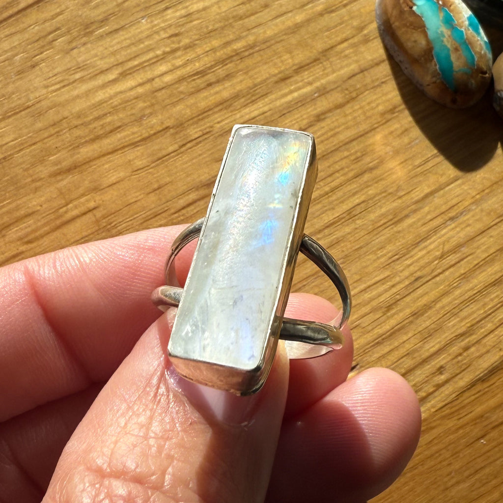 Authentic Native American Handmade Sterling Silver and Moonstone Ring size 9.