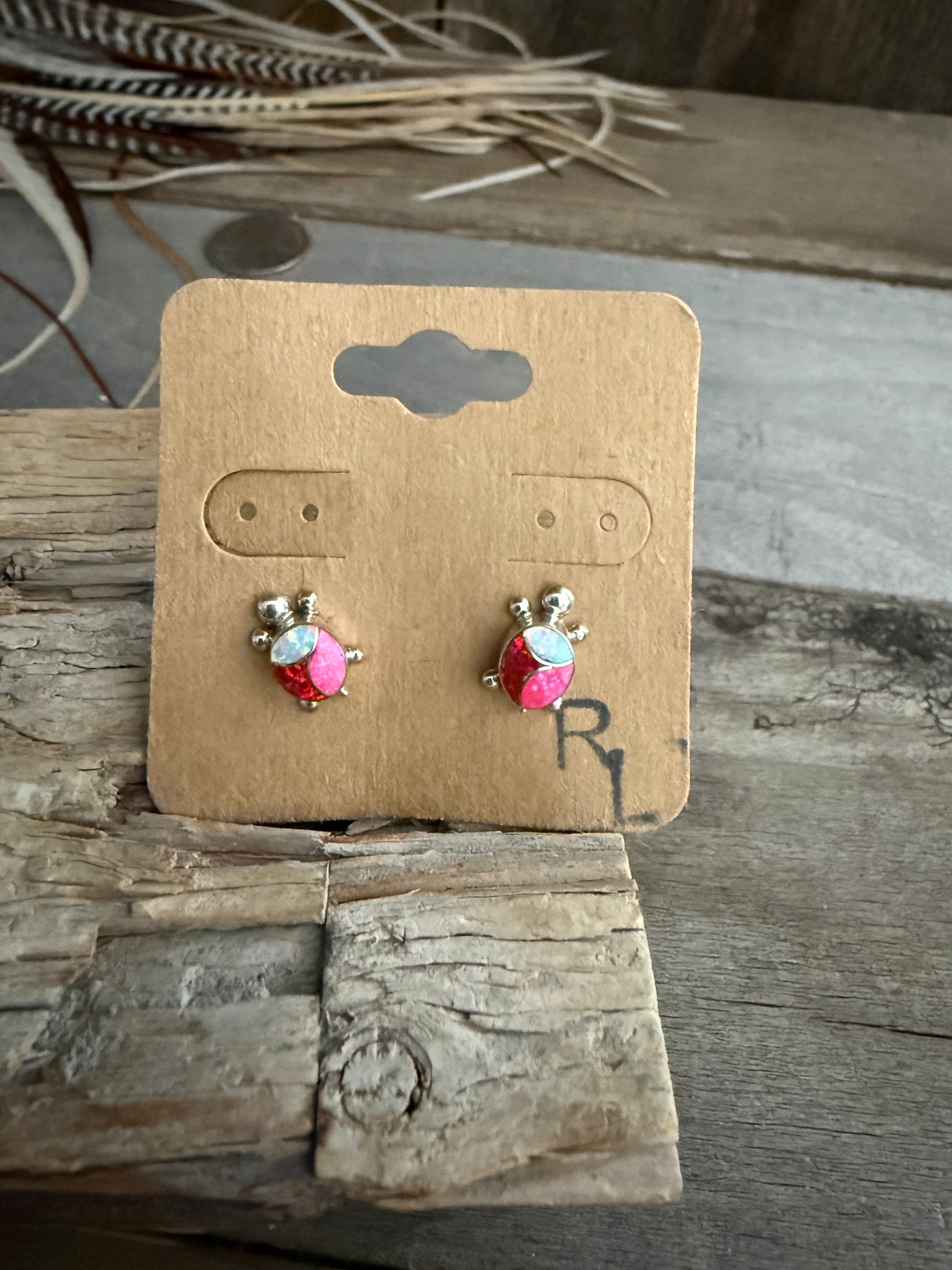 Authentic Native American Handmade Sterling Silver and Opal Zuni Inlay Turtle Stud Earrings