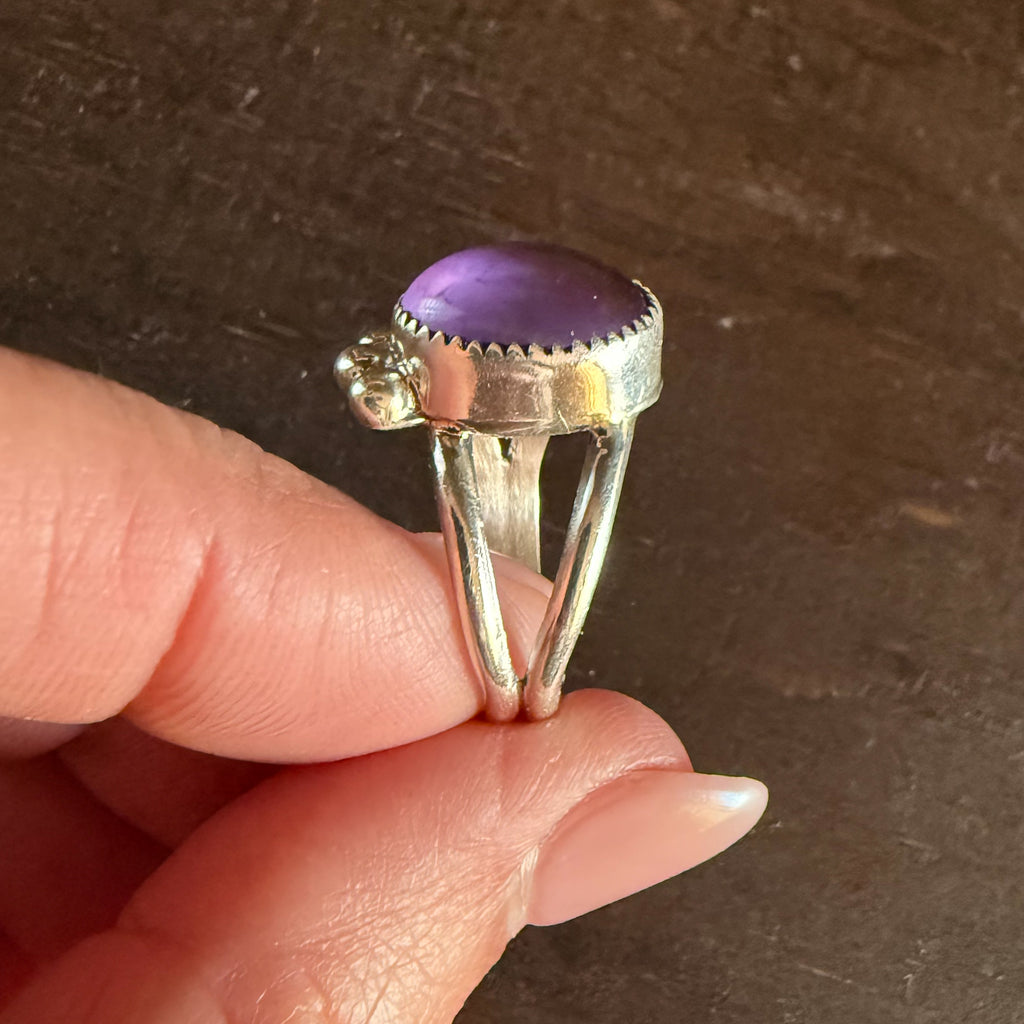 Authentic Native American Handmade Sterling Silver and Amethyst Ring size 8 1/4