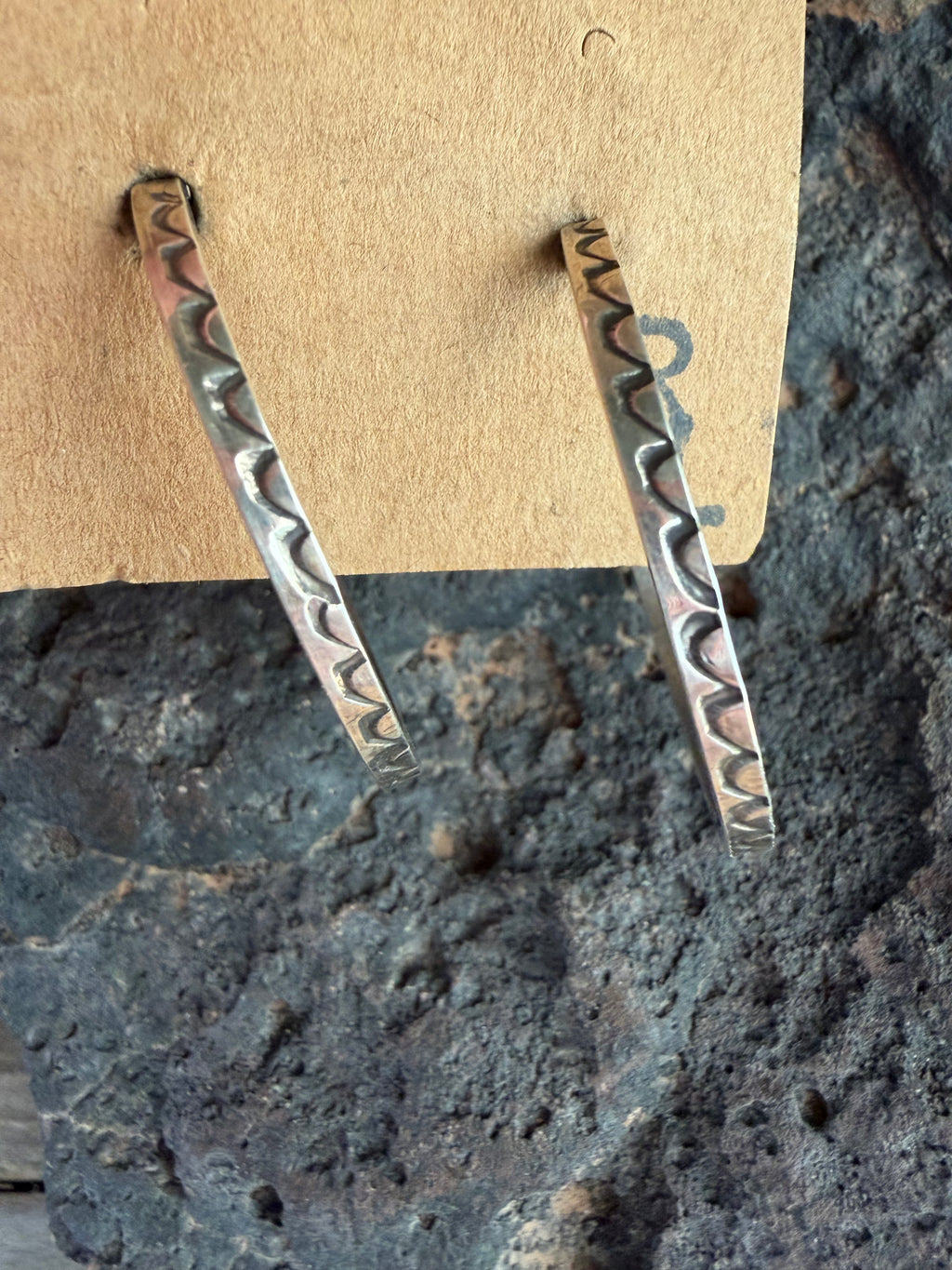 Native American Handmade Sterling Silver Stamped-Hoop Earrings