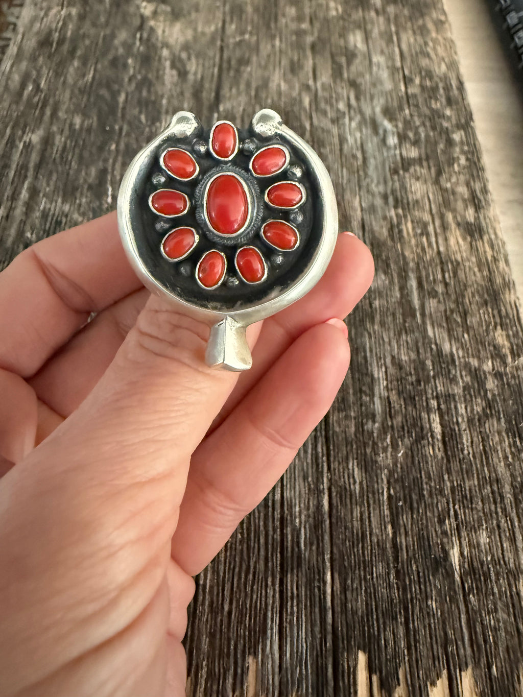 Leon Martinez Handmade Custom Silver Coral Adjustable Ring