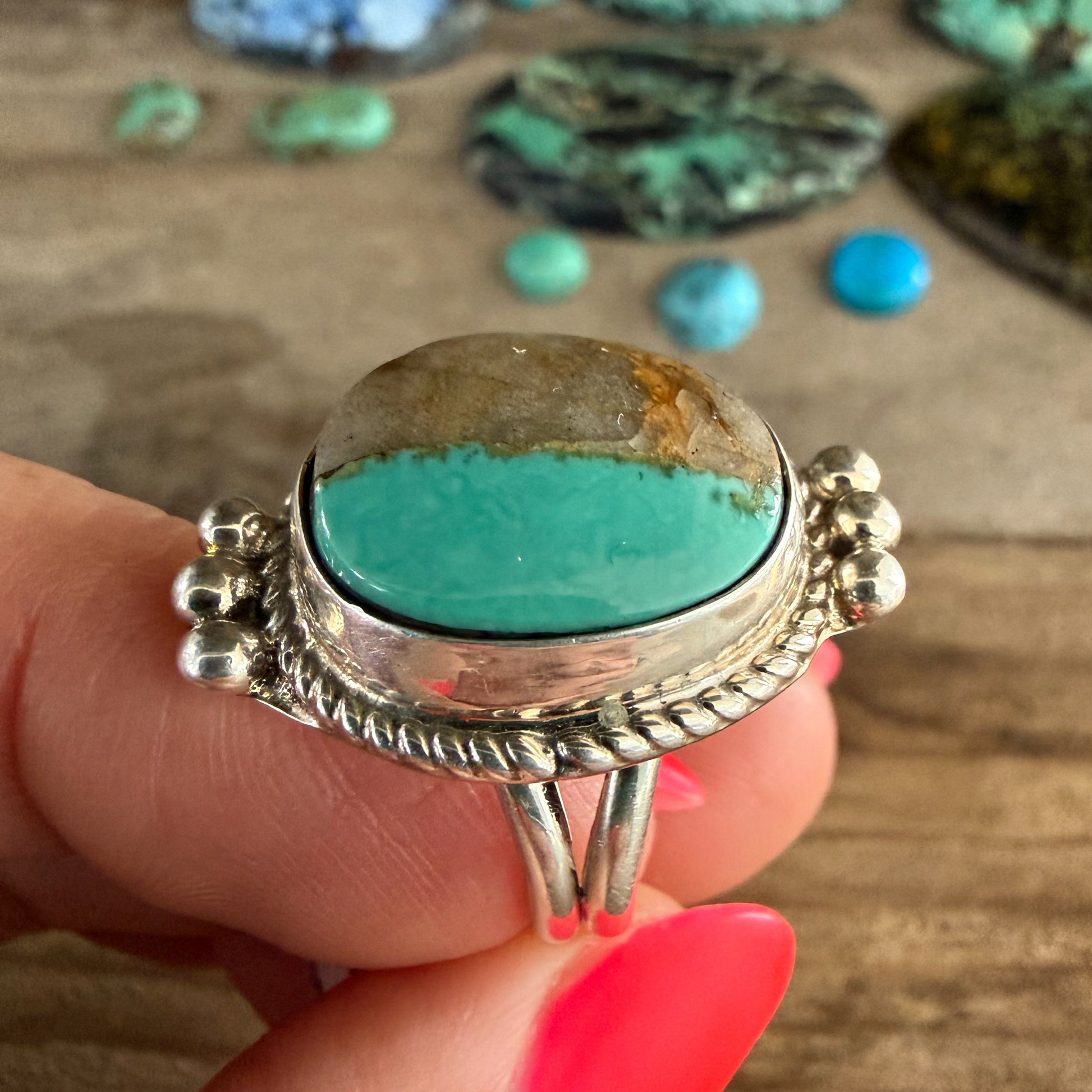Authentic Native American Handmade Sterling Silver and Royston Turquoise Ring size 6.