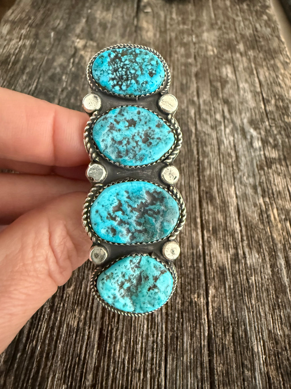 Custom Chad Tellar Kingman Nugget Stacker Turquoise Ring
