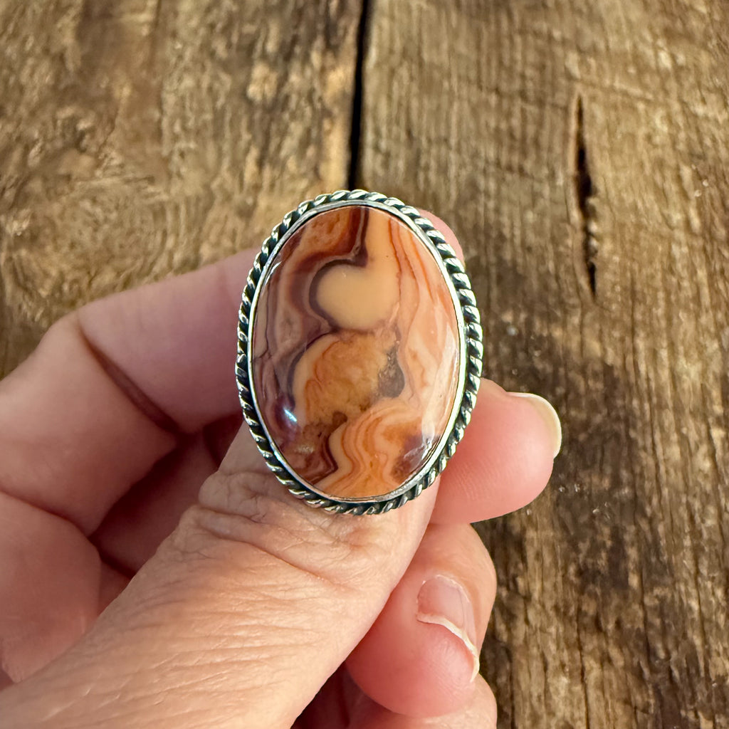 Authentic Native American Handmade Sterling Silver and Jasper Ring size 7 3/4.