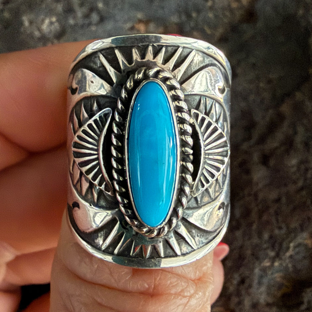 Authentic Native American Handmade Sterling Silver and Turquoise Ring size 9.