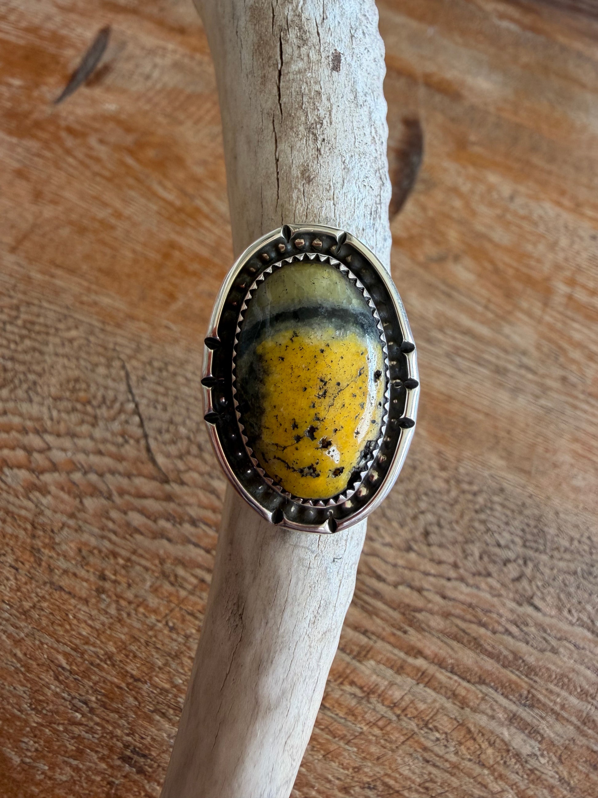 Native American Handmade Bumblebee Jasper Sterling Silver Ring Size 7.5