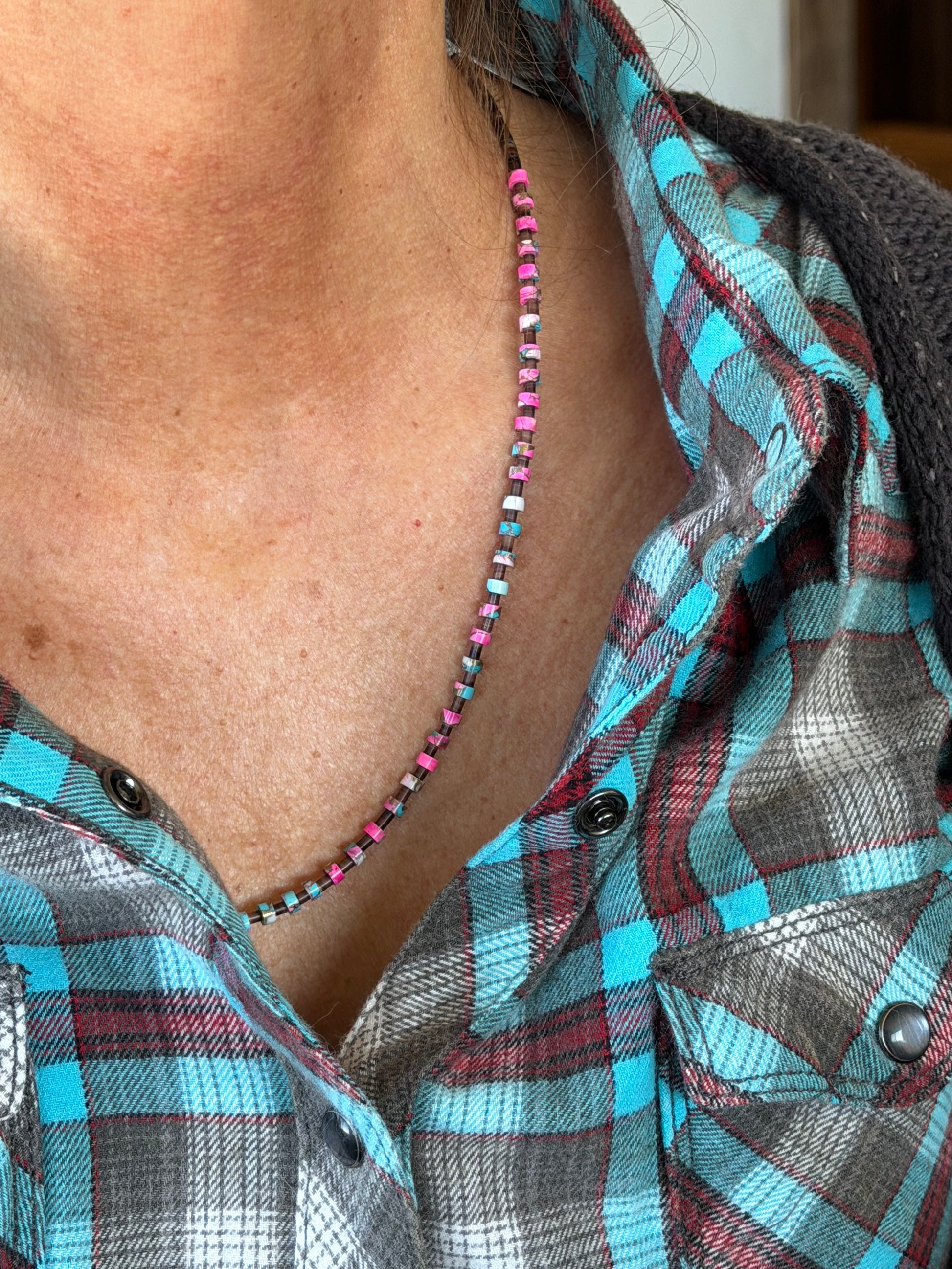 Native American Randy Garcia Handmade Cotton Candy Necklace 20”