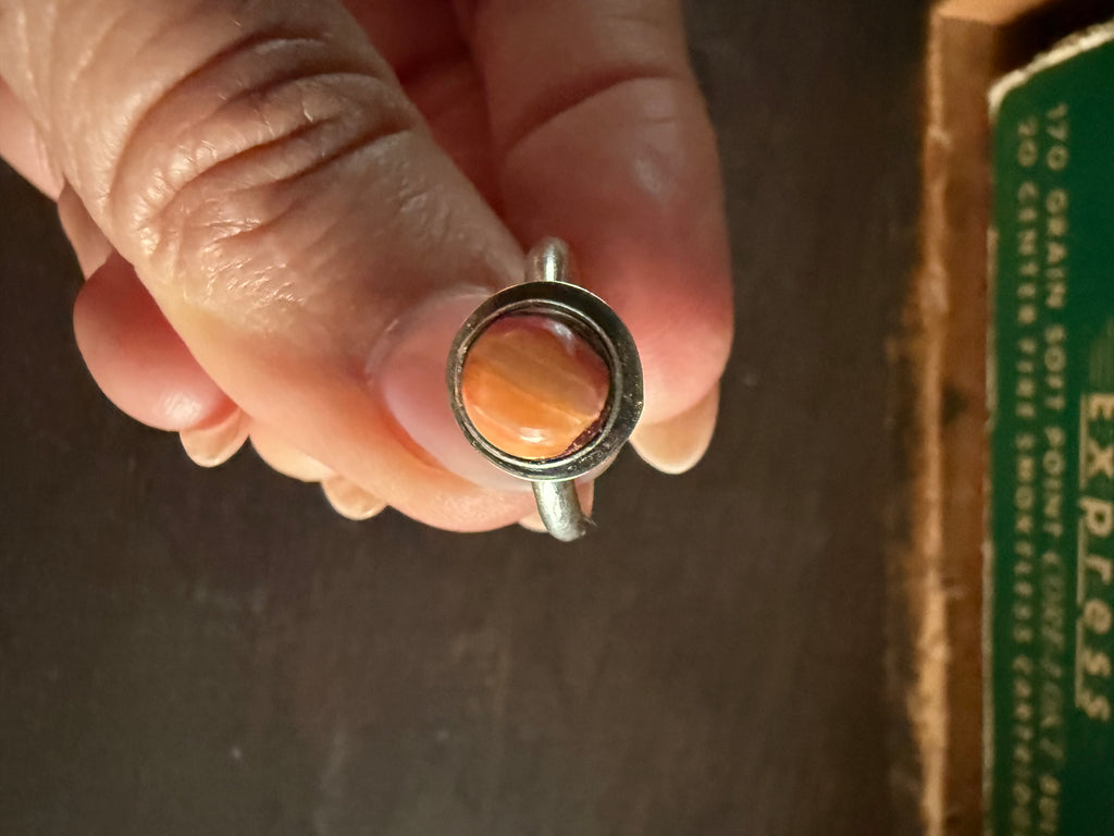 Authentic Native American Handmade Sterling Silver and Orange Spiny Oyster Ring size 4 3/4