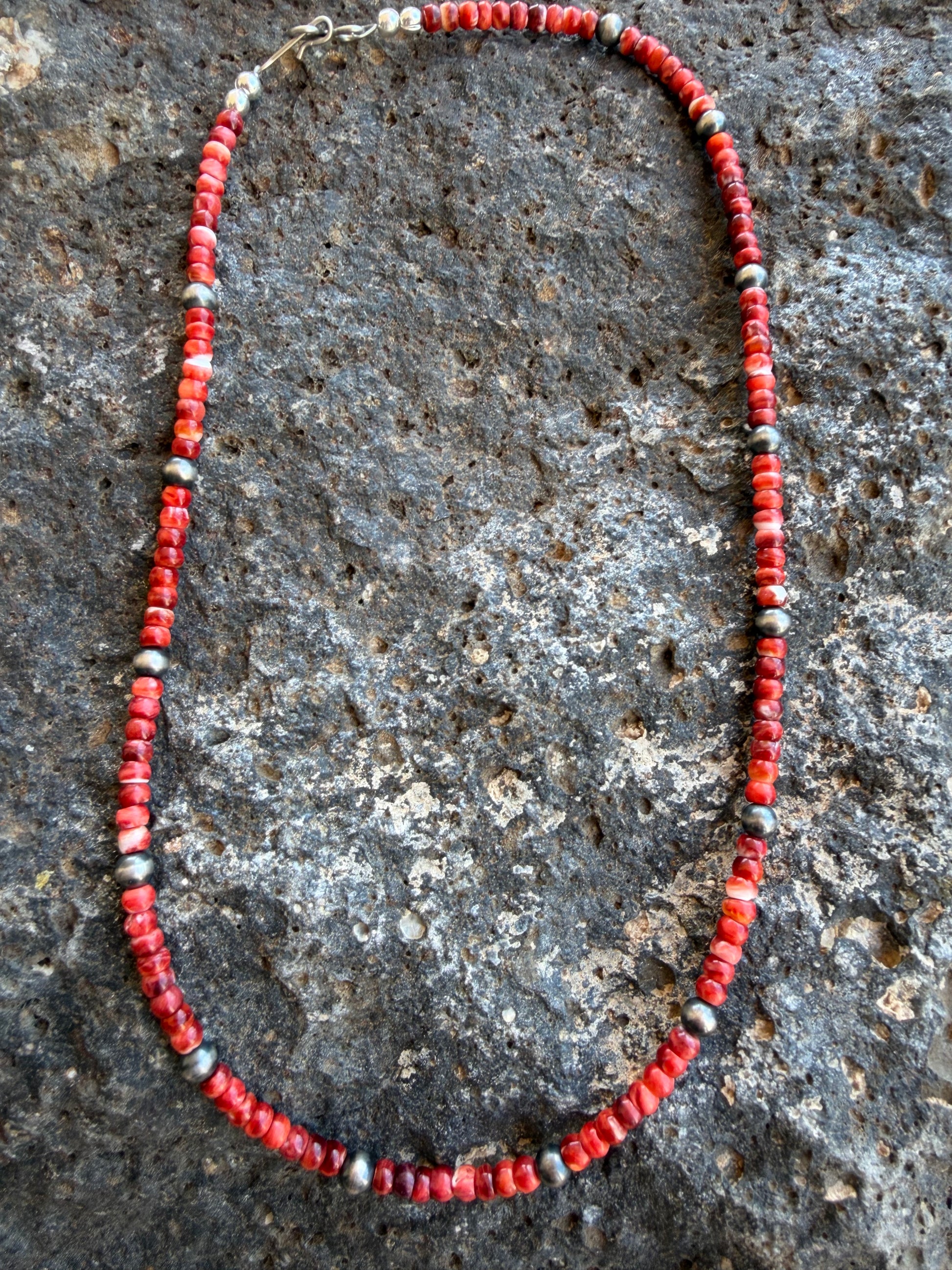 Native American Marquez Tachiini Handmade Turquoise Necklace with Sterling Navajo Beads 14-16” Adjustable Sterling Silver Clasp