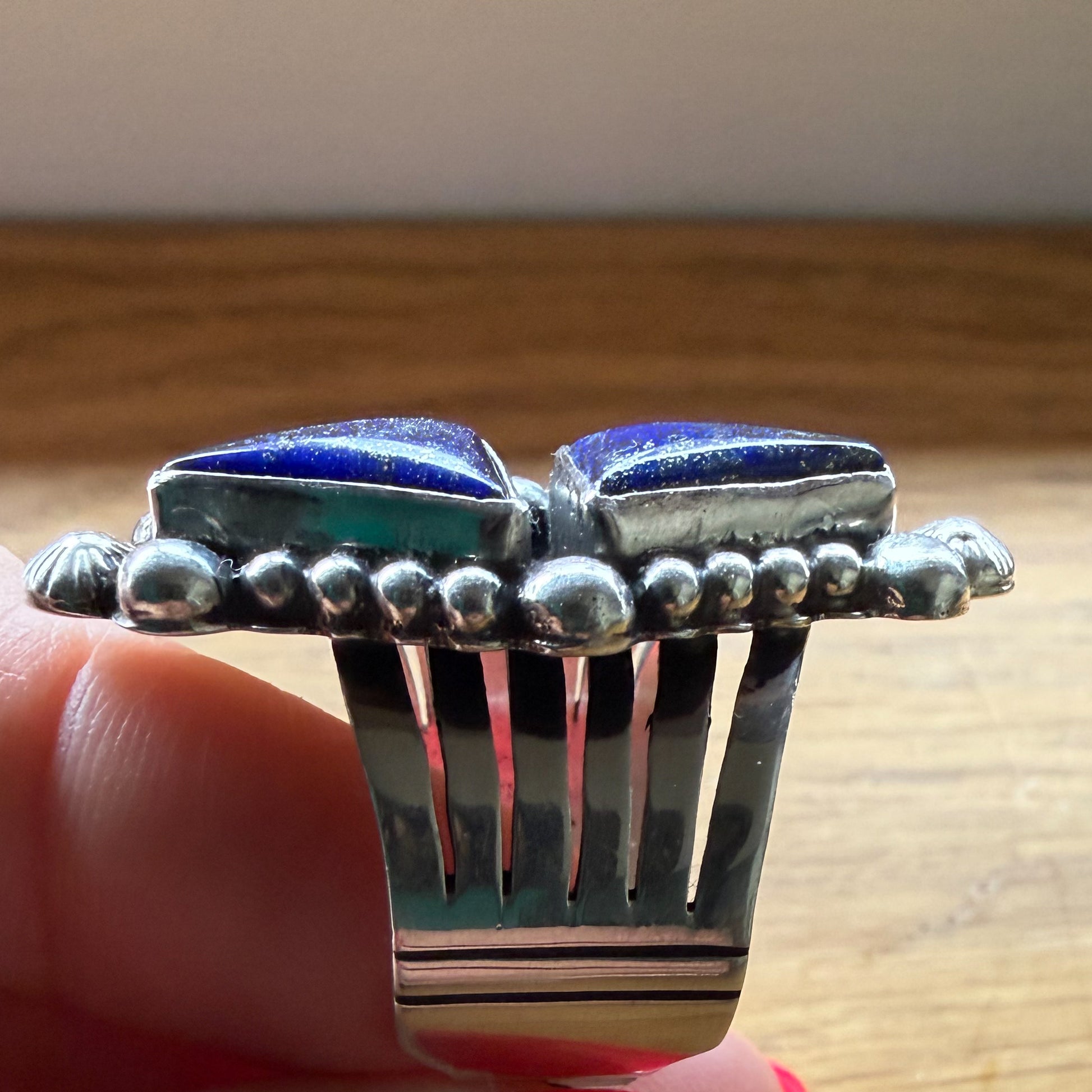 Authentic Native American Handmade Sterling Silver and Lapis Ring Size 10.