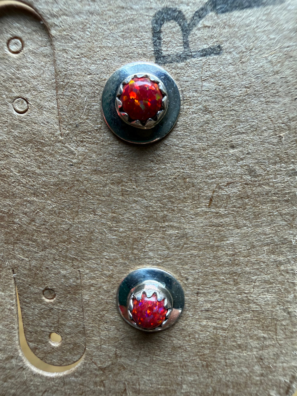 Authentic Native American Handmade Sterling Silver and Fire Opal Stud Earrings