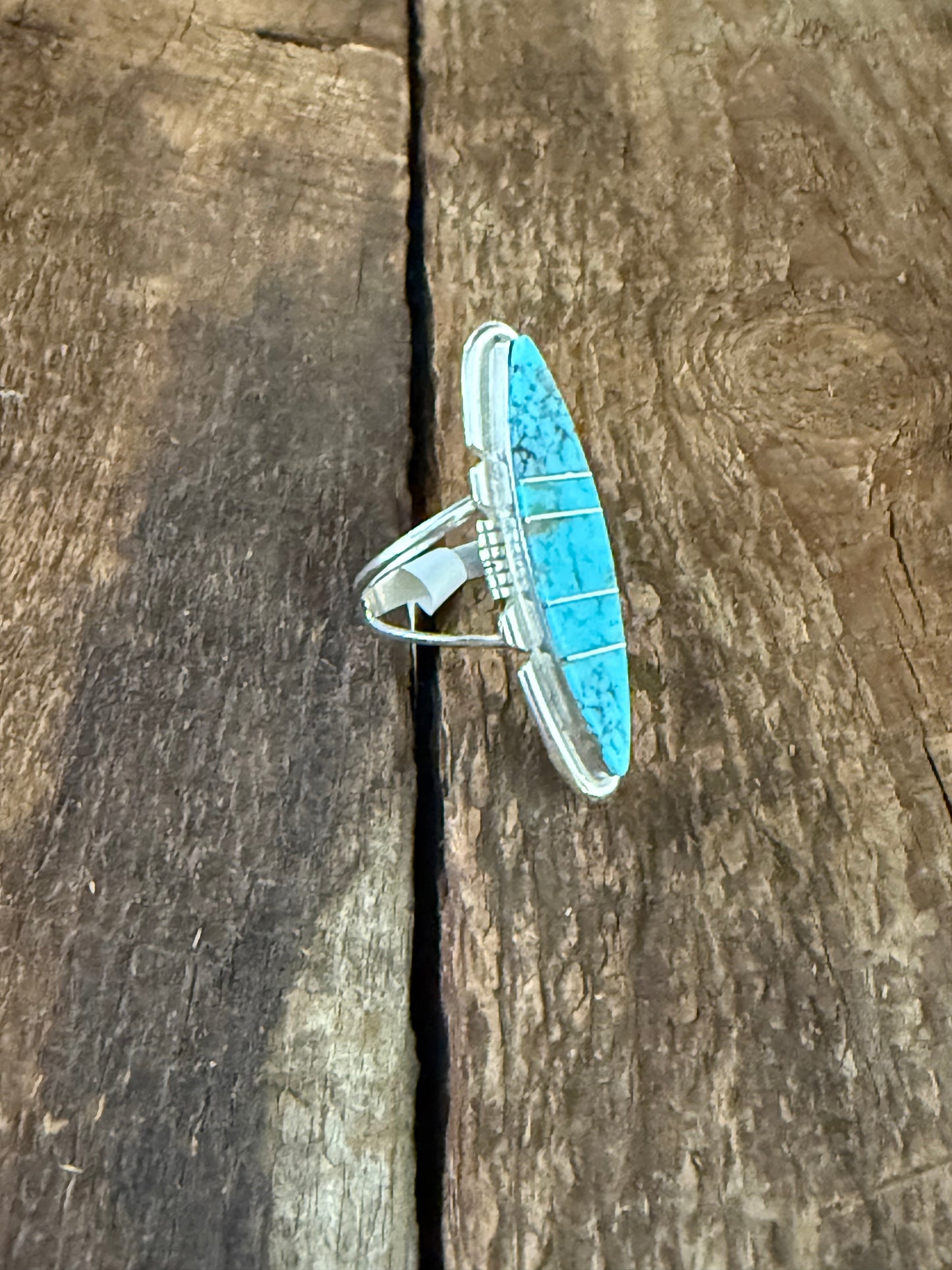 Authentic Native American Handmade Sterling Silver and Turquoise Inlay Ring