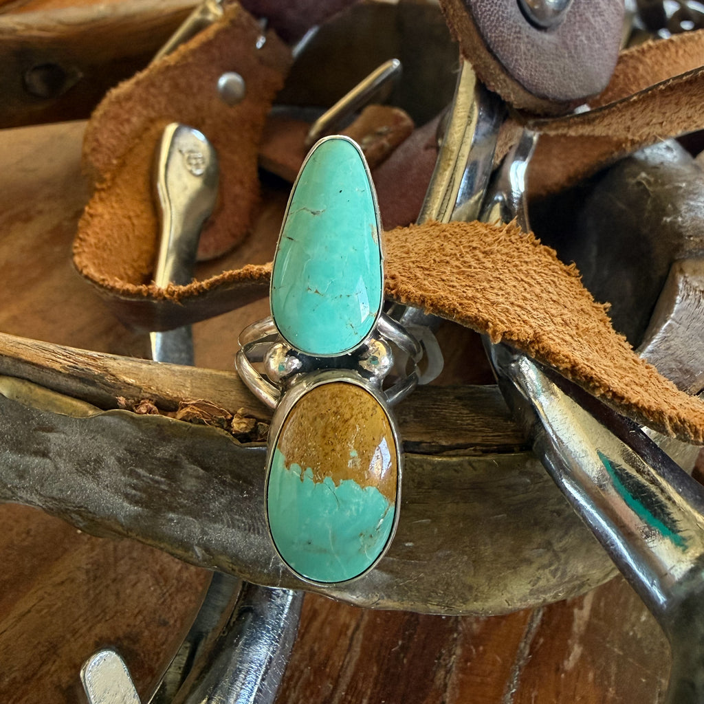 Authentic Native American Handmade Sterling Silver and Royston Turquoise Ring size 8 3/4