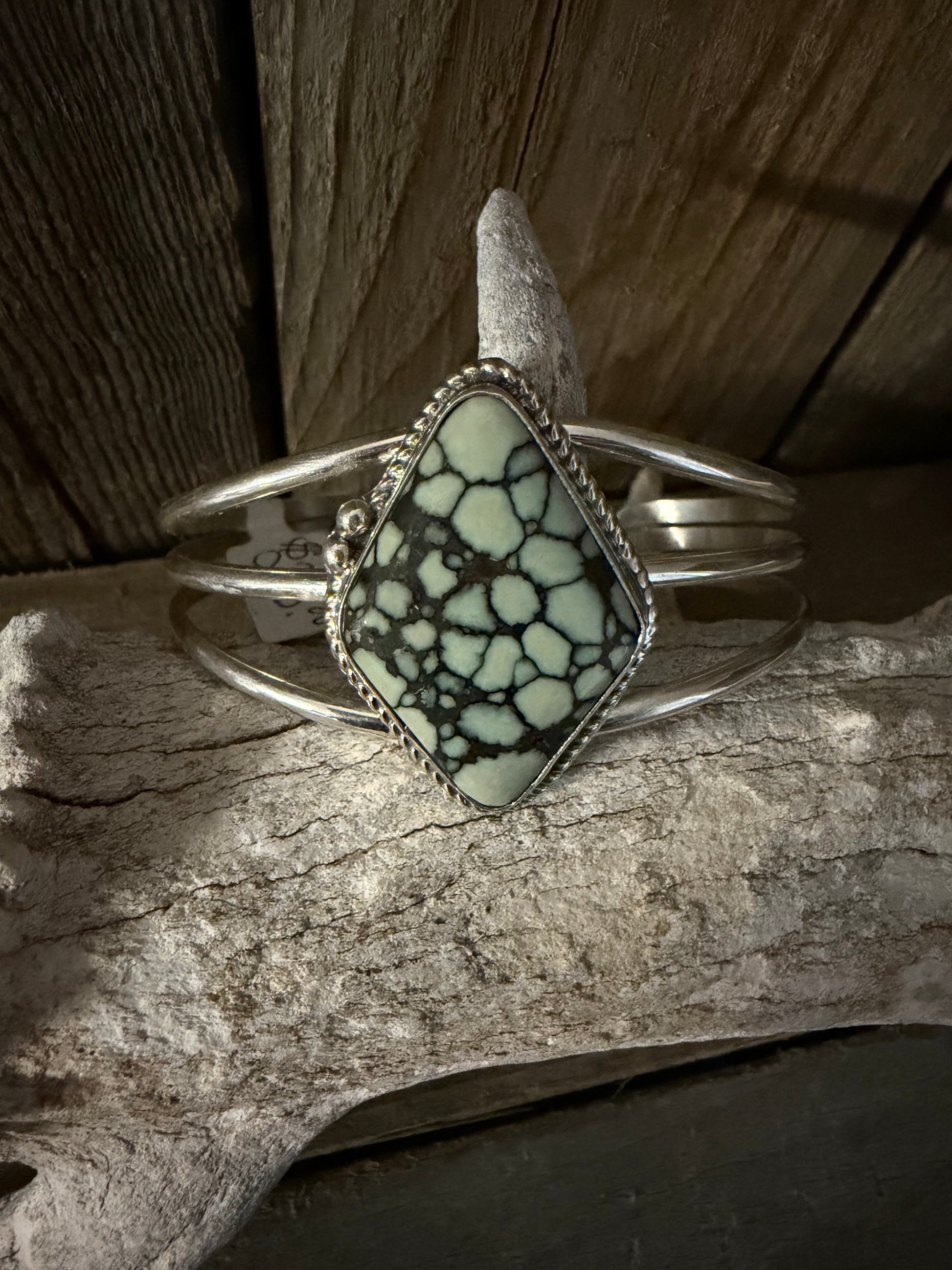 Native American Handmade Desert Bloom Variscite Sterling Silver Bracelet
