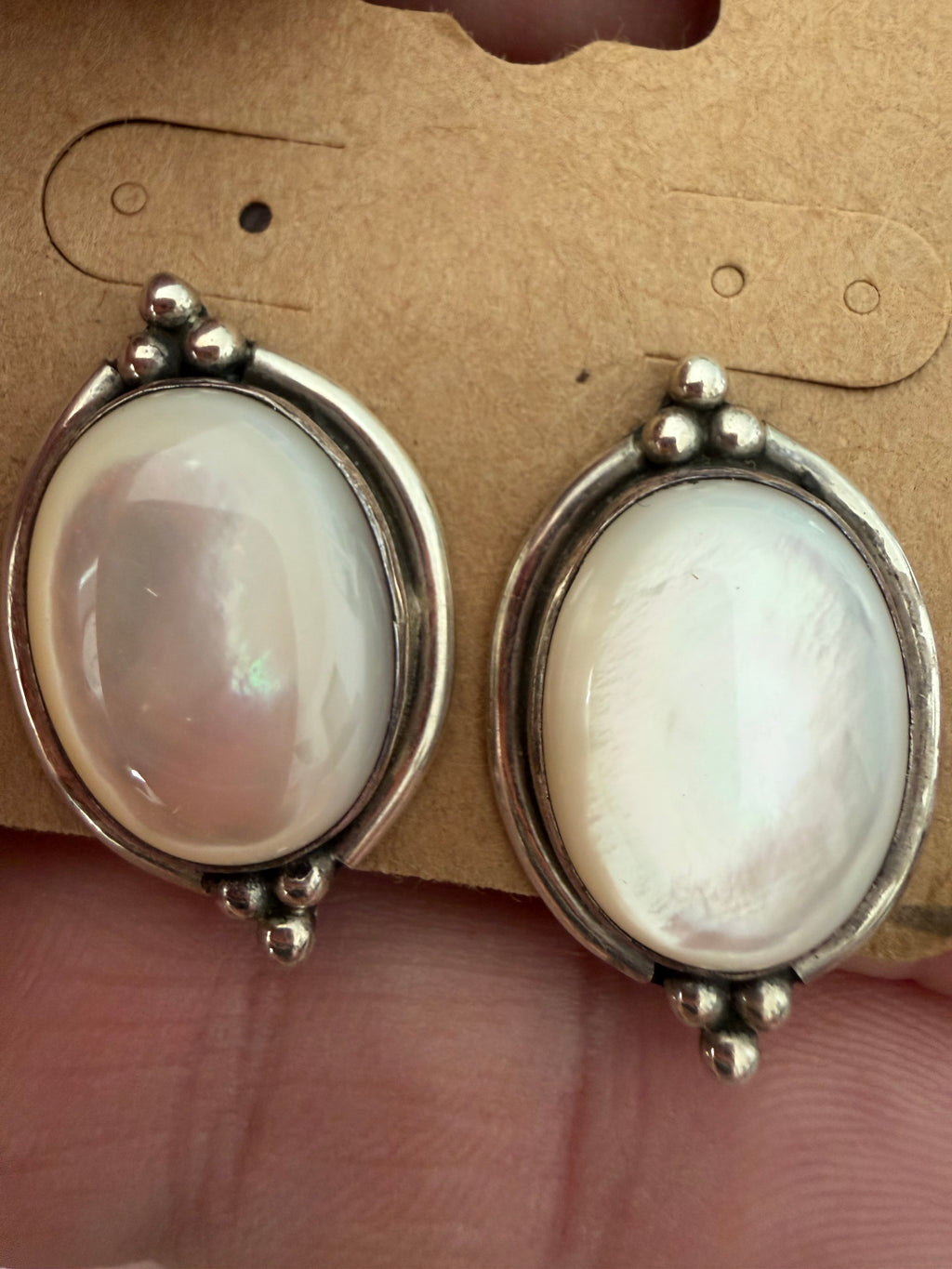 Native American Handmade Sterling Silver Mother of Pearl Earrings