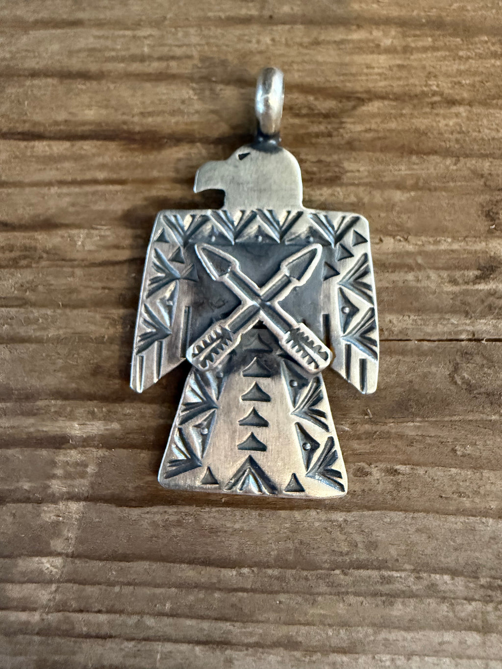 Native American Handmade Sterling Silver Thunderbird Pendant