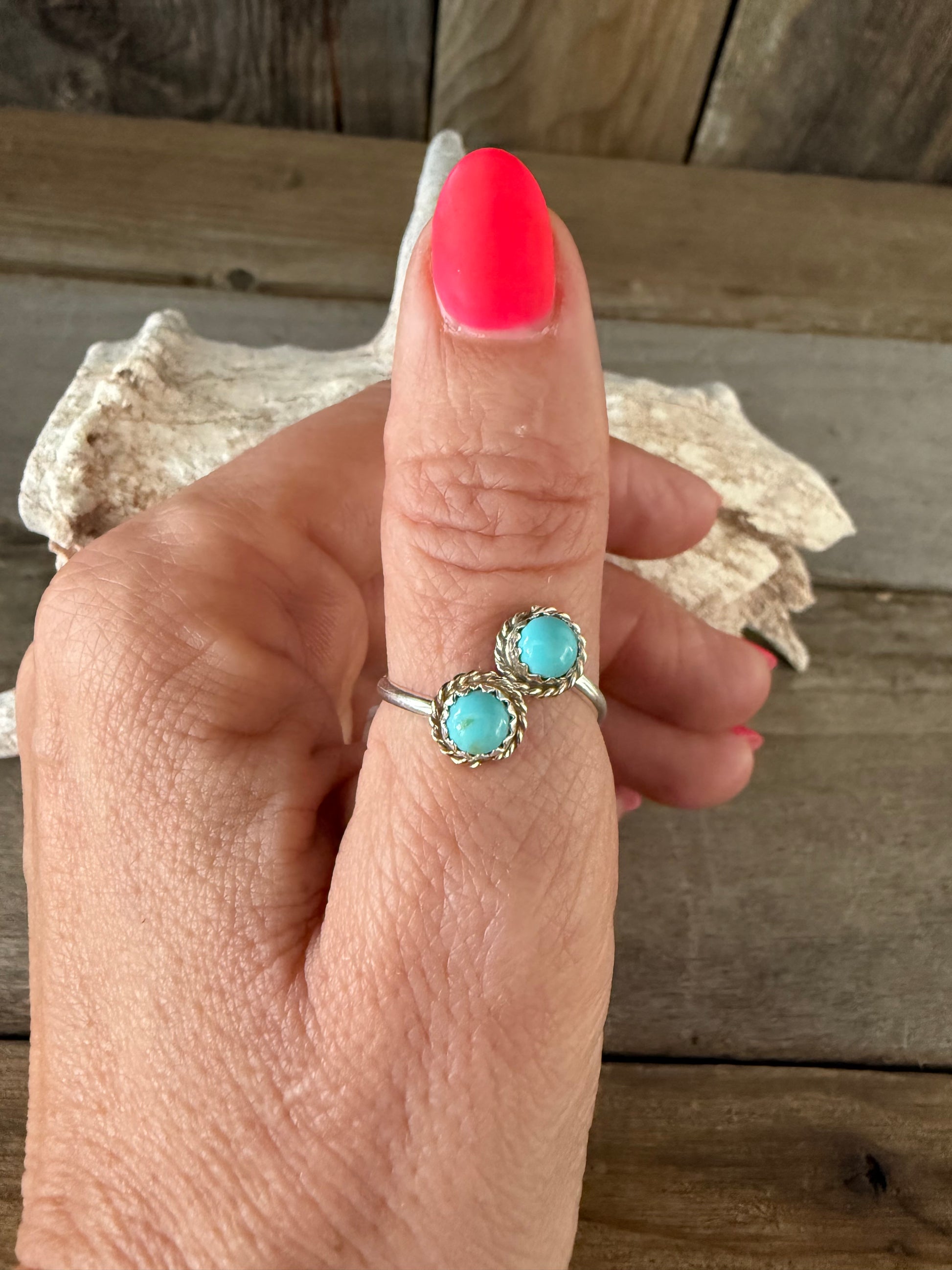 Authentic Native American Handmade Sterling Silver and Turquoise Adjustable Ring.