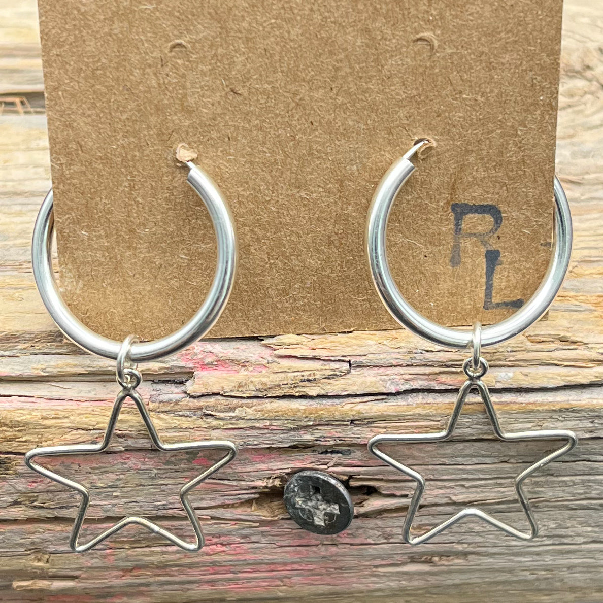 Non- Native Sterling Silver Star Hoop Earrings