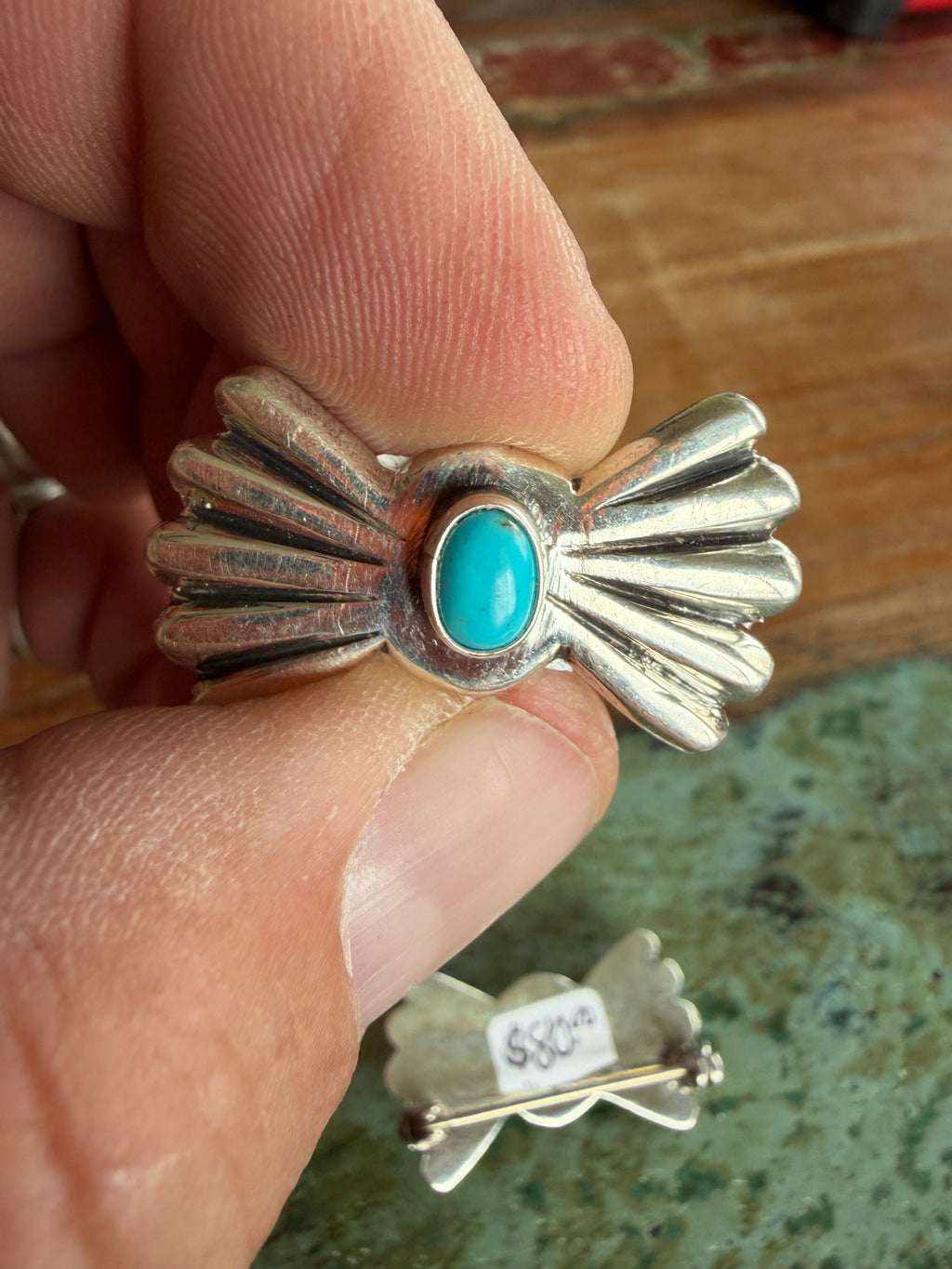 Native American Handmade Sterling Silver-Turquoise Pin