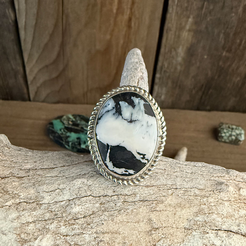 Authentic Native American Handmade Sterling Silver White Buffalo Ring size 6.