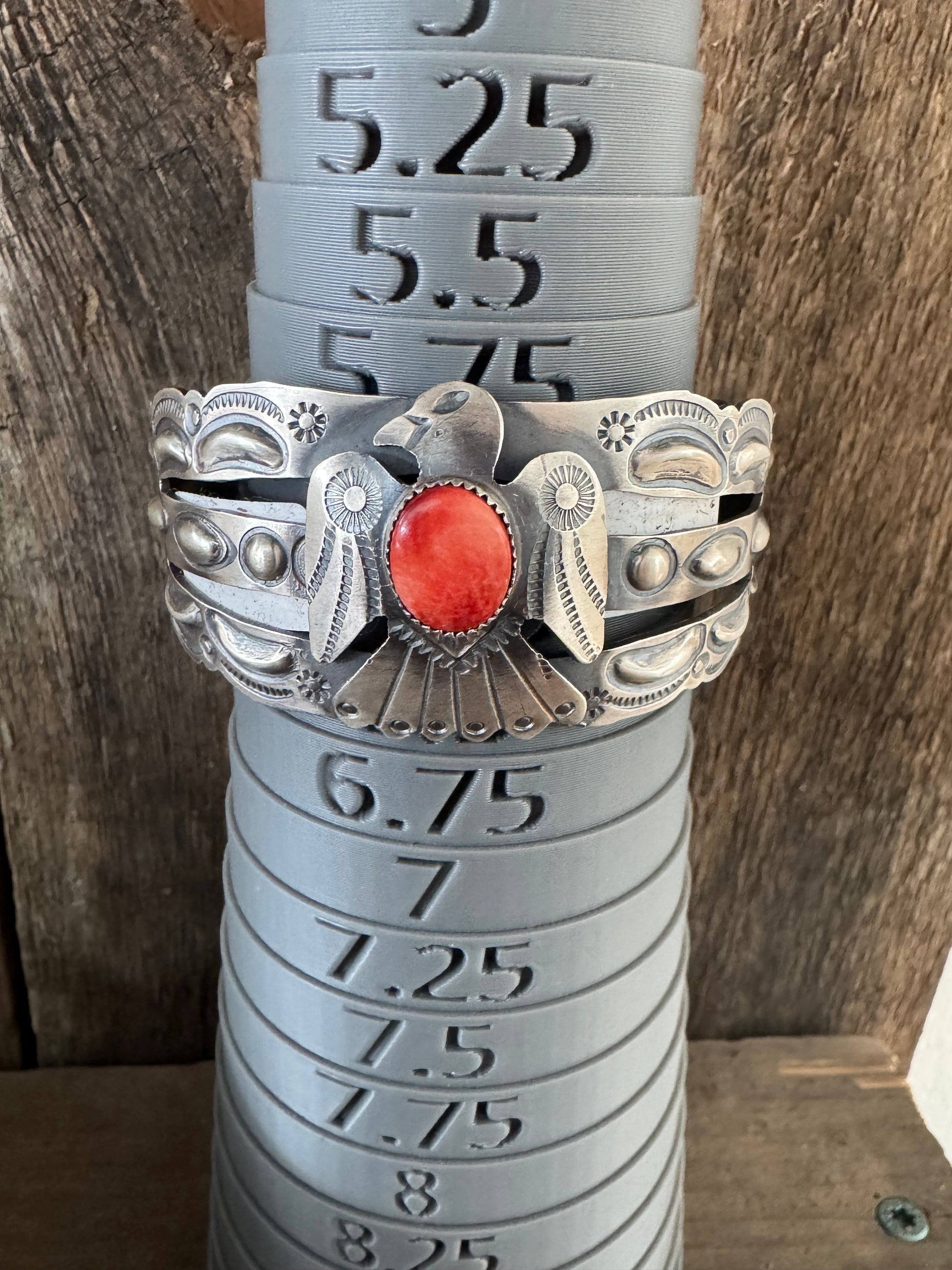 Native Handmade Sterling Silver Thunderbird Spiny Oyster Cuff-Bracelet