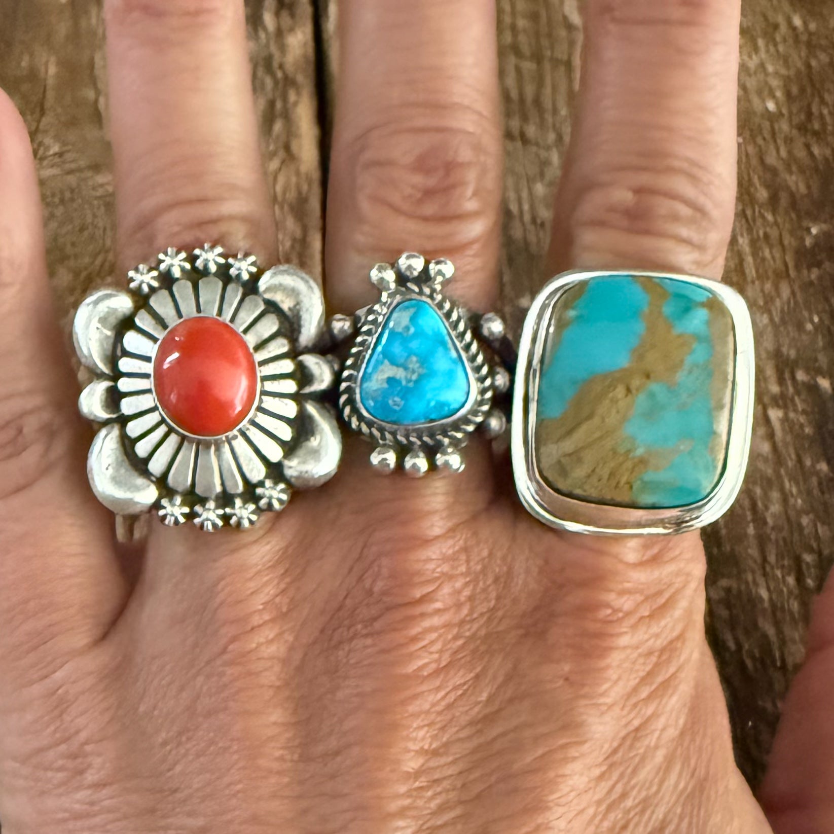 Authentic Native American Handmade Sterling Silver and Royston Turquoise Ring size 8 1/2.
