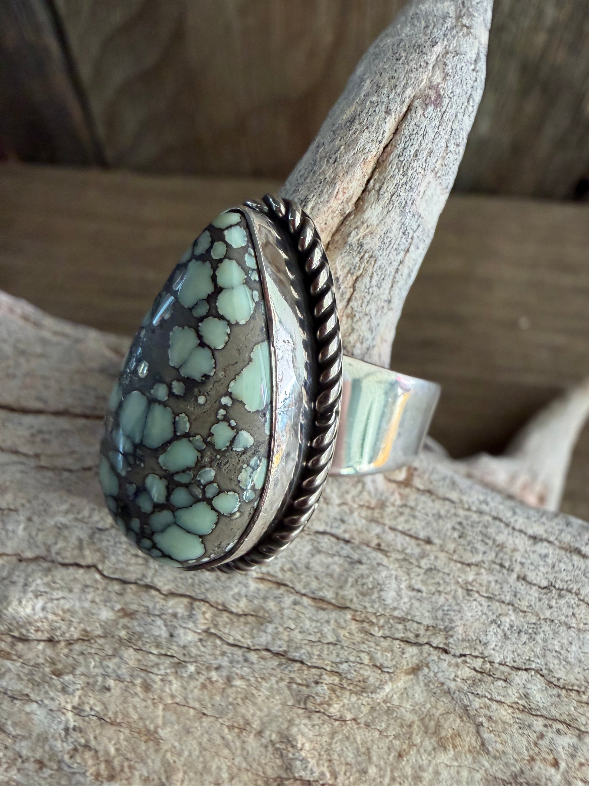 Native American Albert Jake 🇺🇸Handmade Sterling Silver-Deaert Bloom Variscite Ring Size 9