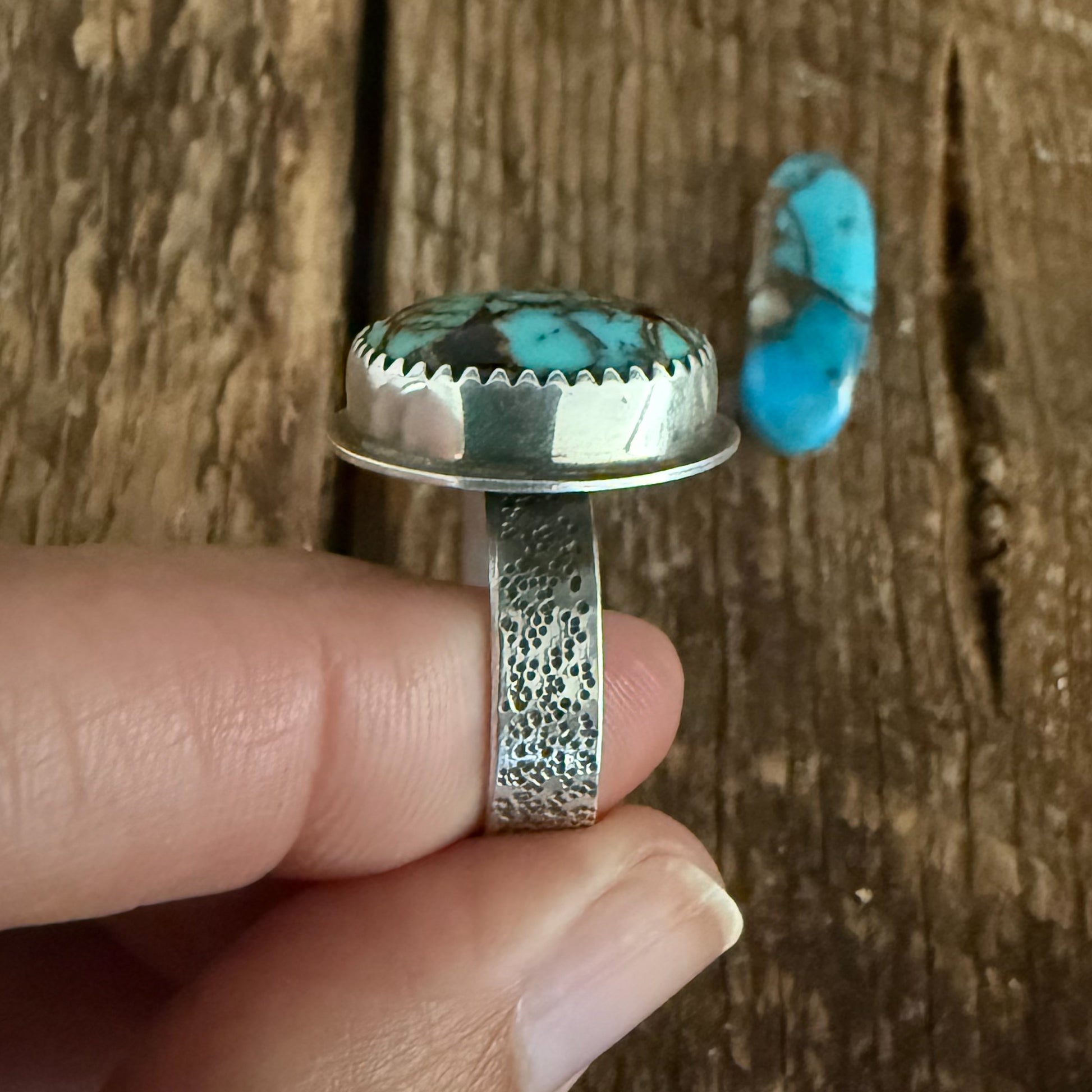 Authentic Native American Handmade Sterling Silver and Turquoise Ring size 8 1/2