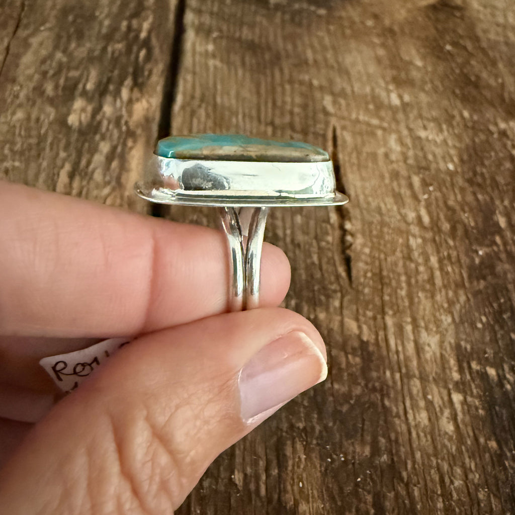 Authentic Native American Handmade Sterling Silver and Royston Turquoise Ring size 8 1/2.
