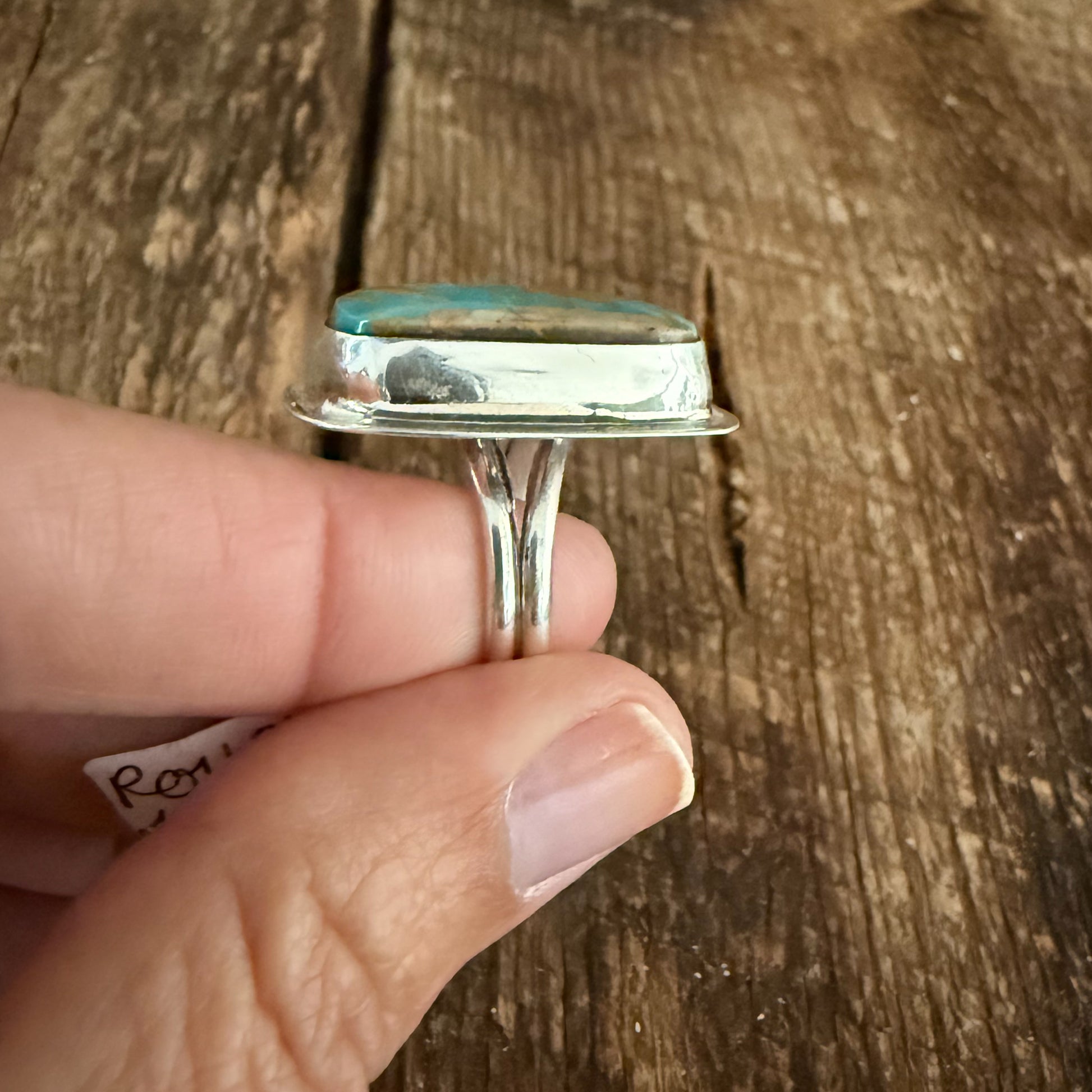 Authentic Native American Handmade Sterling Silver and Royston Turquoise Ring size 8 1/2.