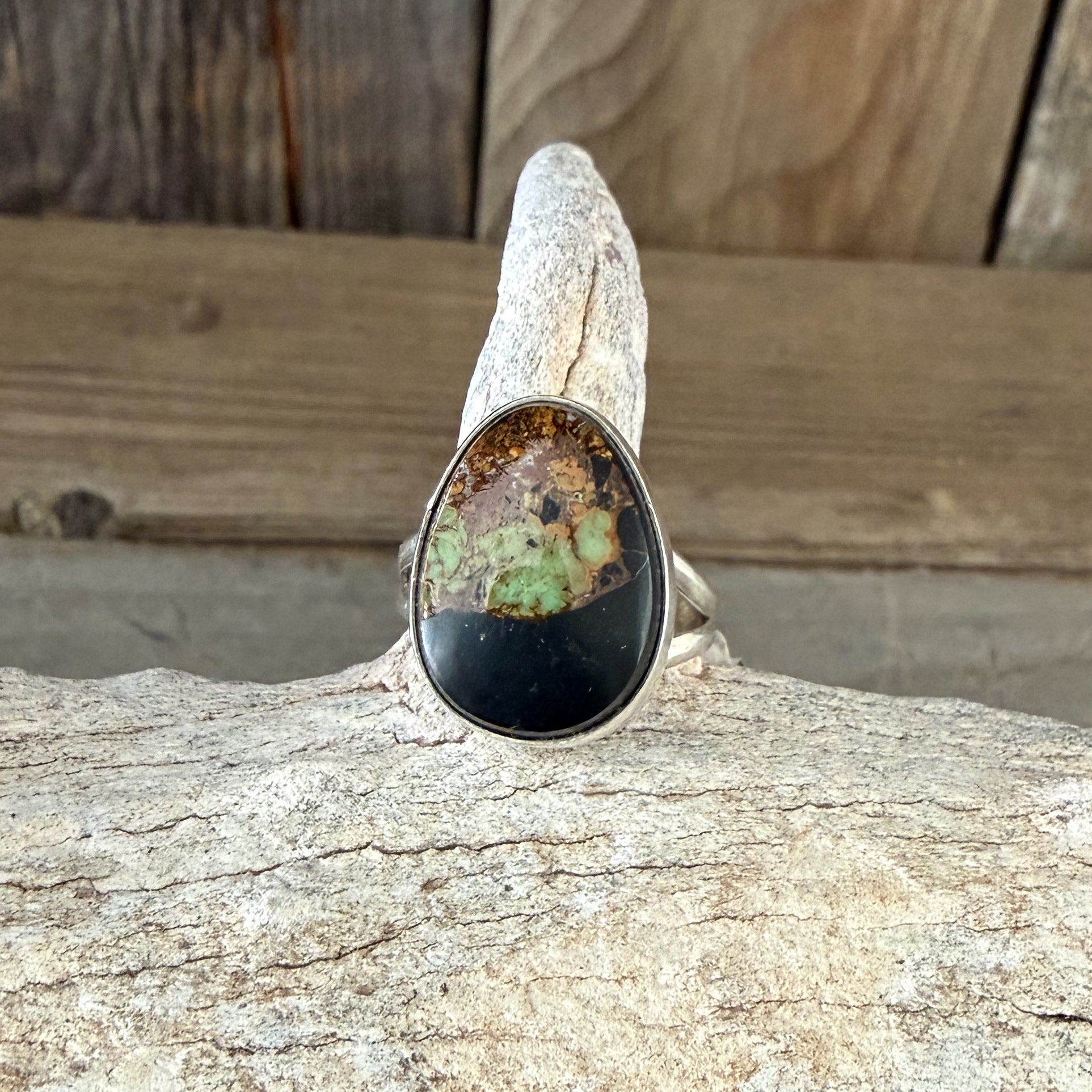 Authentic Native American Handmade Sterling Silver and Black Jack Turquoise Ring size 6 1/2.