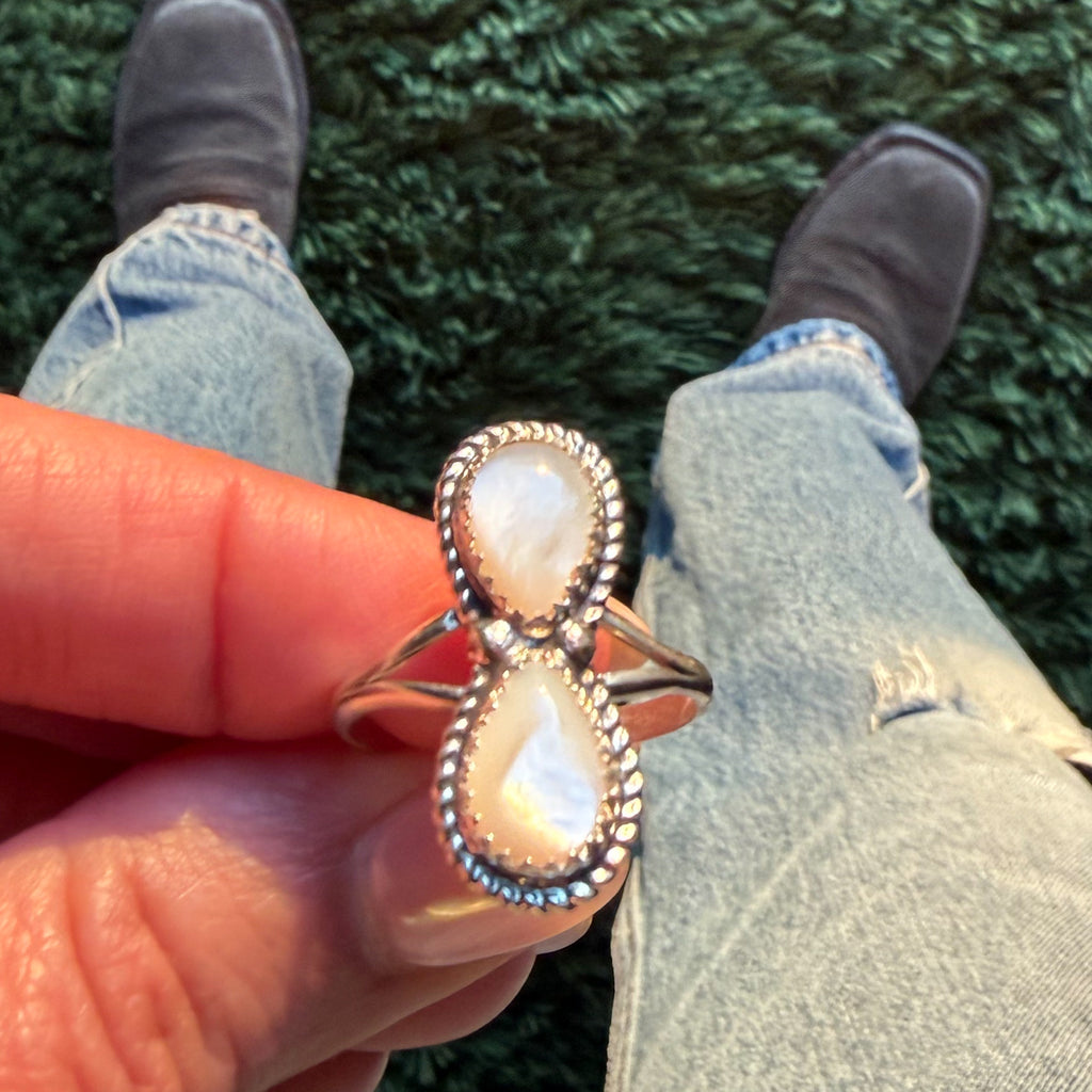 Authentic Native American Handmade Sterling Silver and Moonstone Ring size 9