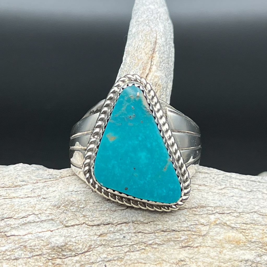 Men’s Native American Handmade Sterling Silver Turquoise Ring Size 12.