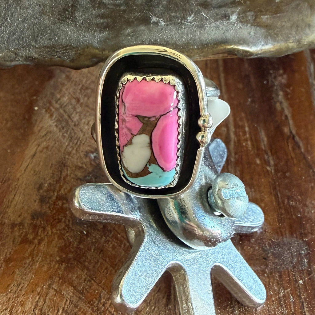 Authentic Native American Handmade Sterling Silver and Cotton Candy Ring size 8 1/2