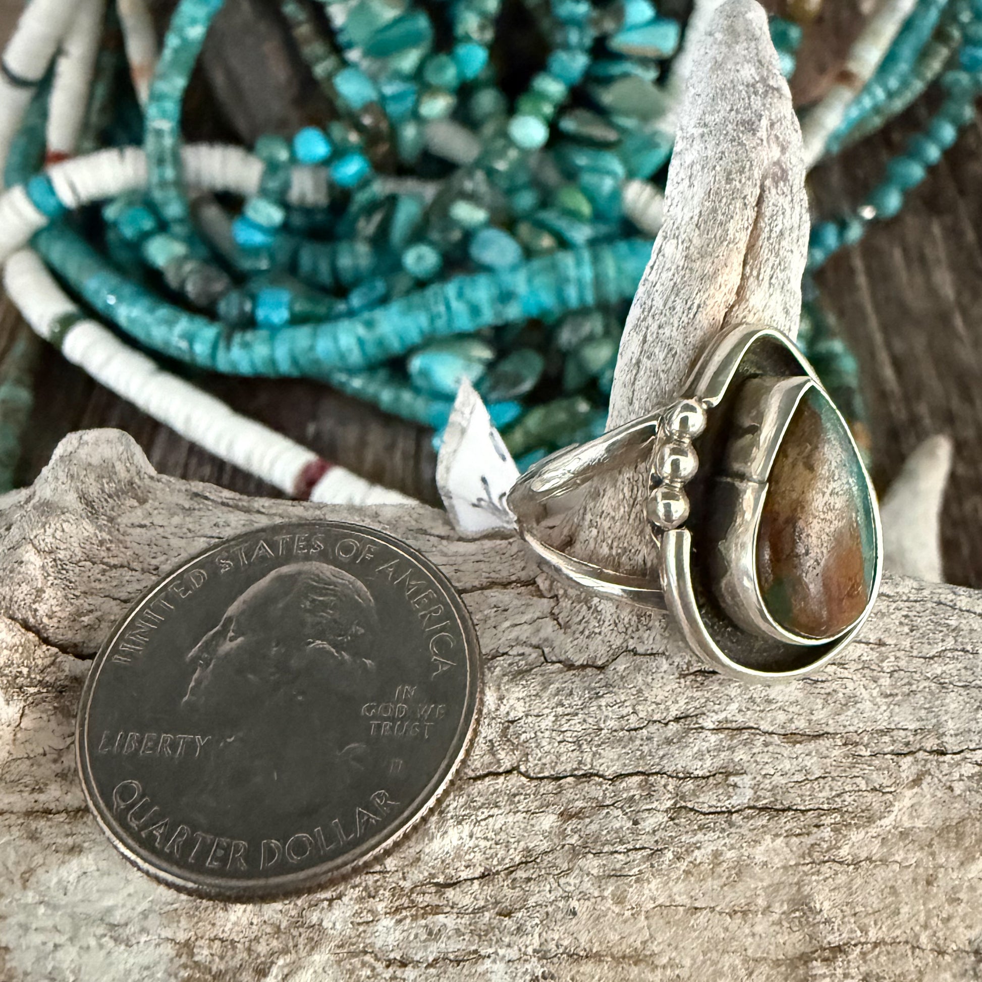 Authentic Native American Handmade Sterling Silver and Turquoise Ring size 8 1/2.