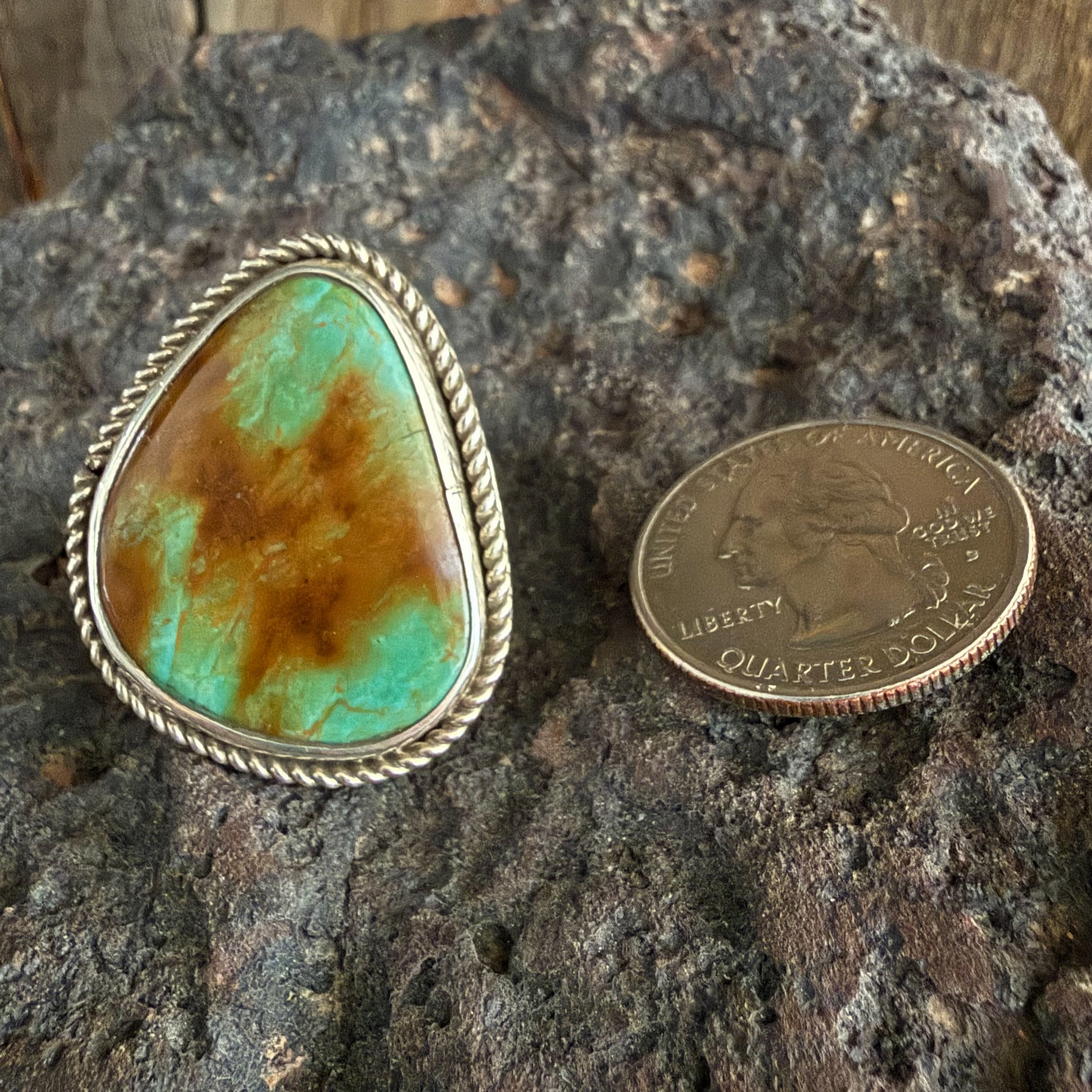 Authentic Native American Handmade Sterling Silver and Turquoise Ring size 10.