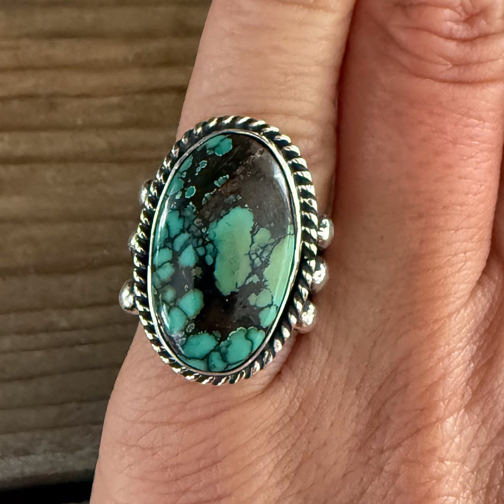 Authentic Native American Handmade Sterling Silver and Hubei Turquoise Ring size 6 1/4.