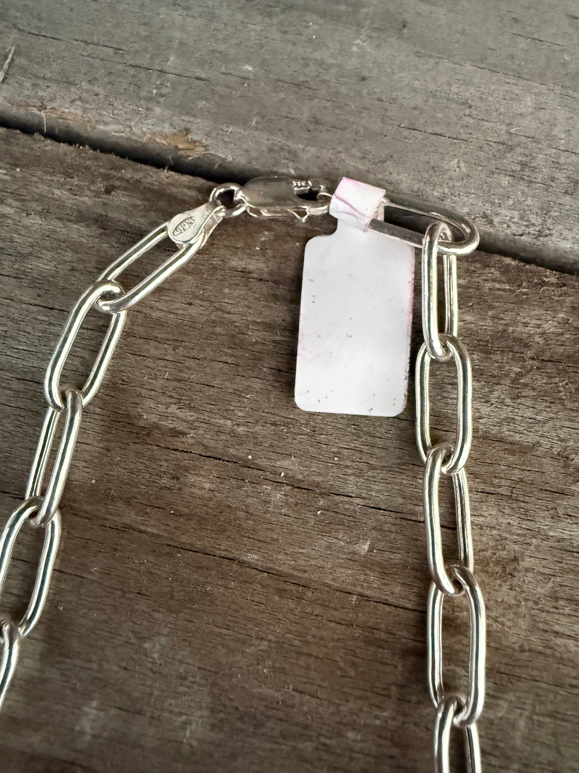 Authentic Native American Handmade Sterling Silver and Hubei Turquoise 18” Paper Clip Chain Necklace.