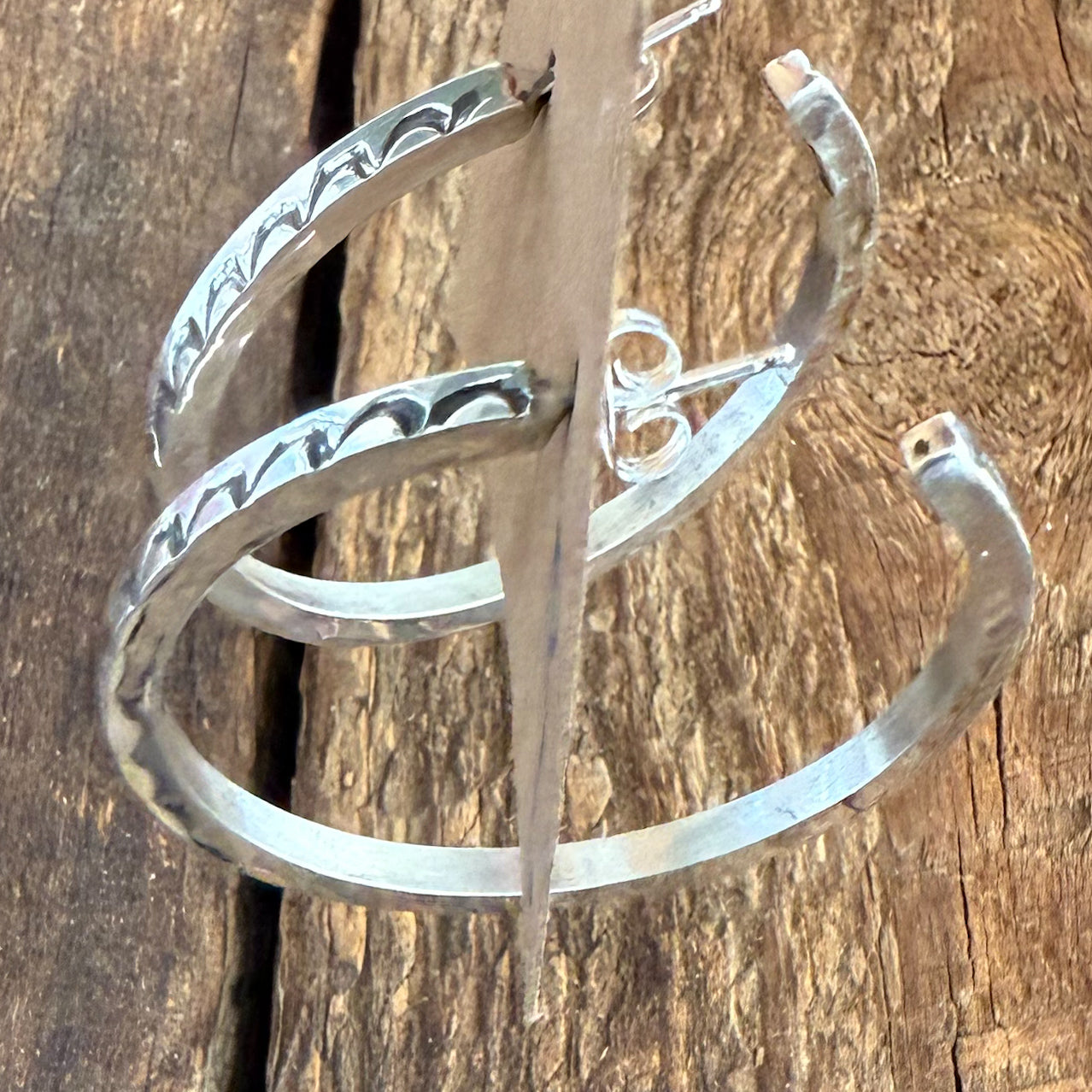 Sterling Silver Hand Stamped 1 1/2 inch Hoop Earrings