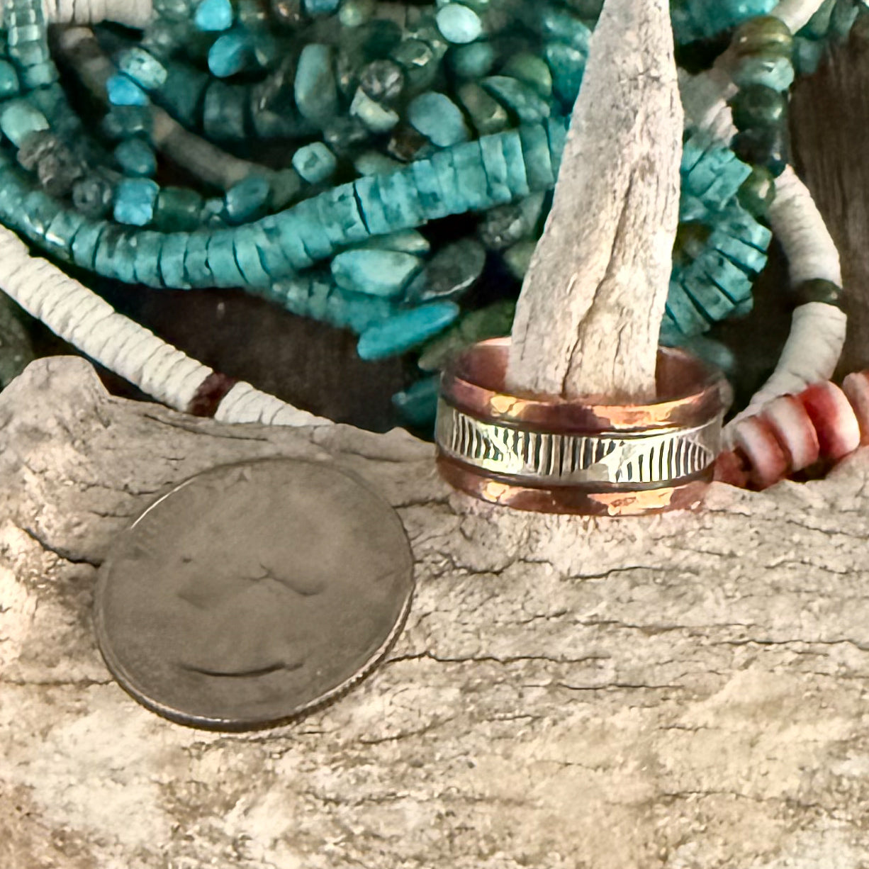 Authentic Native American Handmade Copper and Sterling Silver Stamped Ring size 9