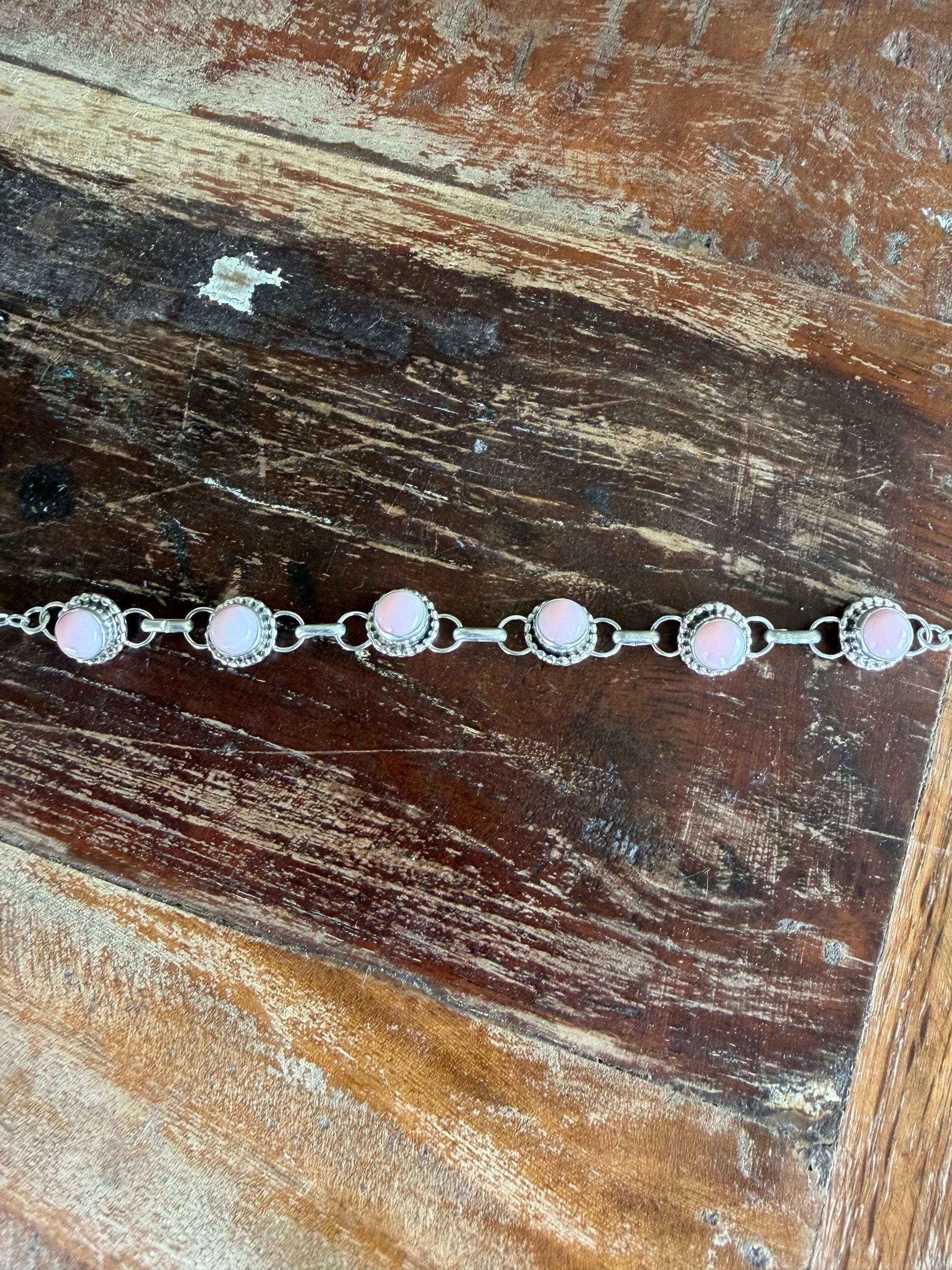 Native American Handmade Sterling Silver Pink Conch Choker Necklace 15”