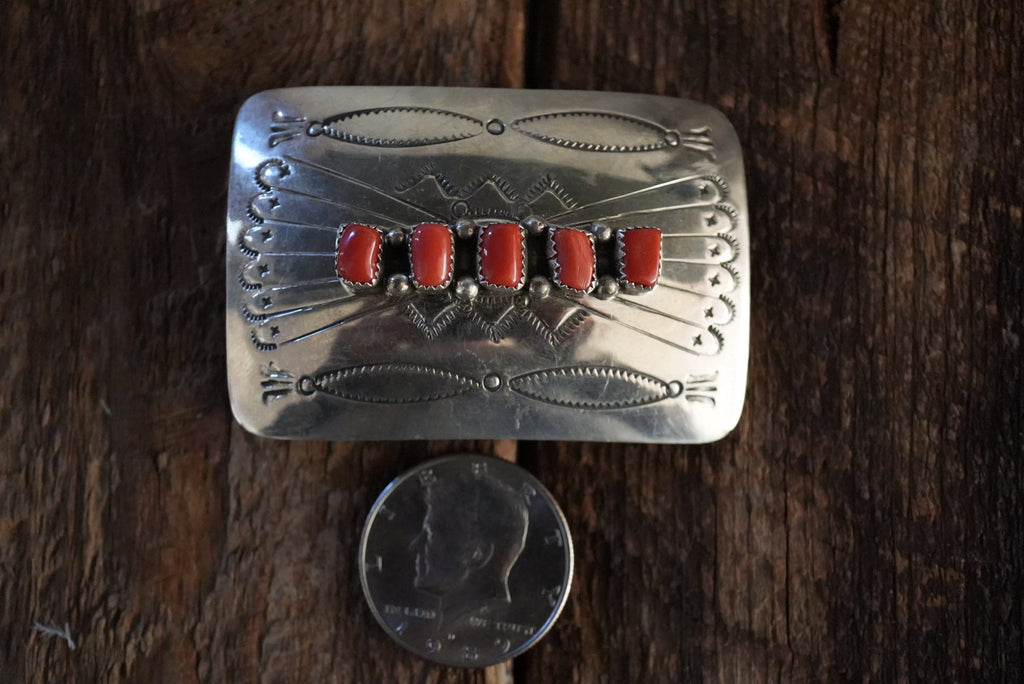 Coral Handmade Silver Belt Buckle