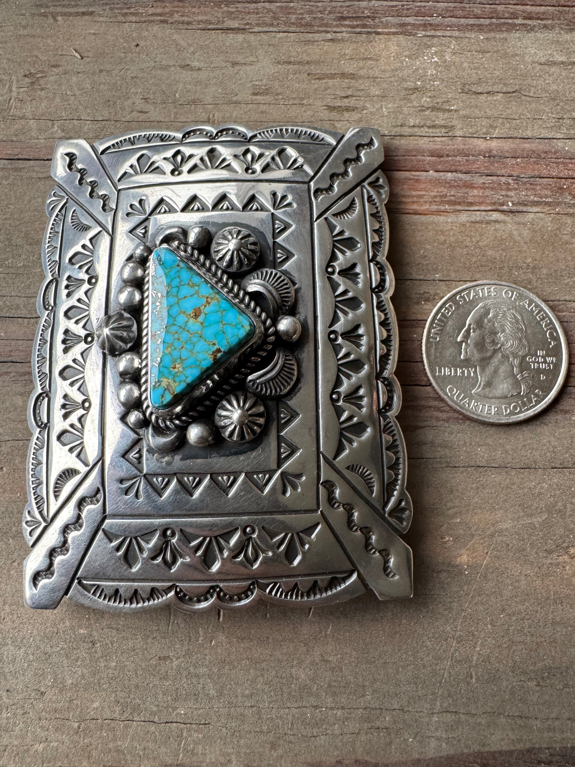 Albert Jake Handmade Sterling Silver Kingman Turquoise Belt Buckle 🇺🇸